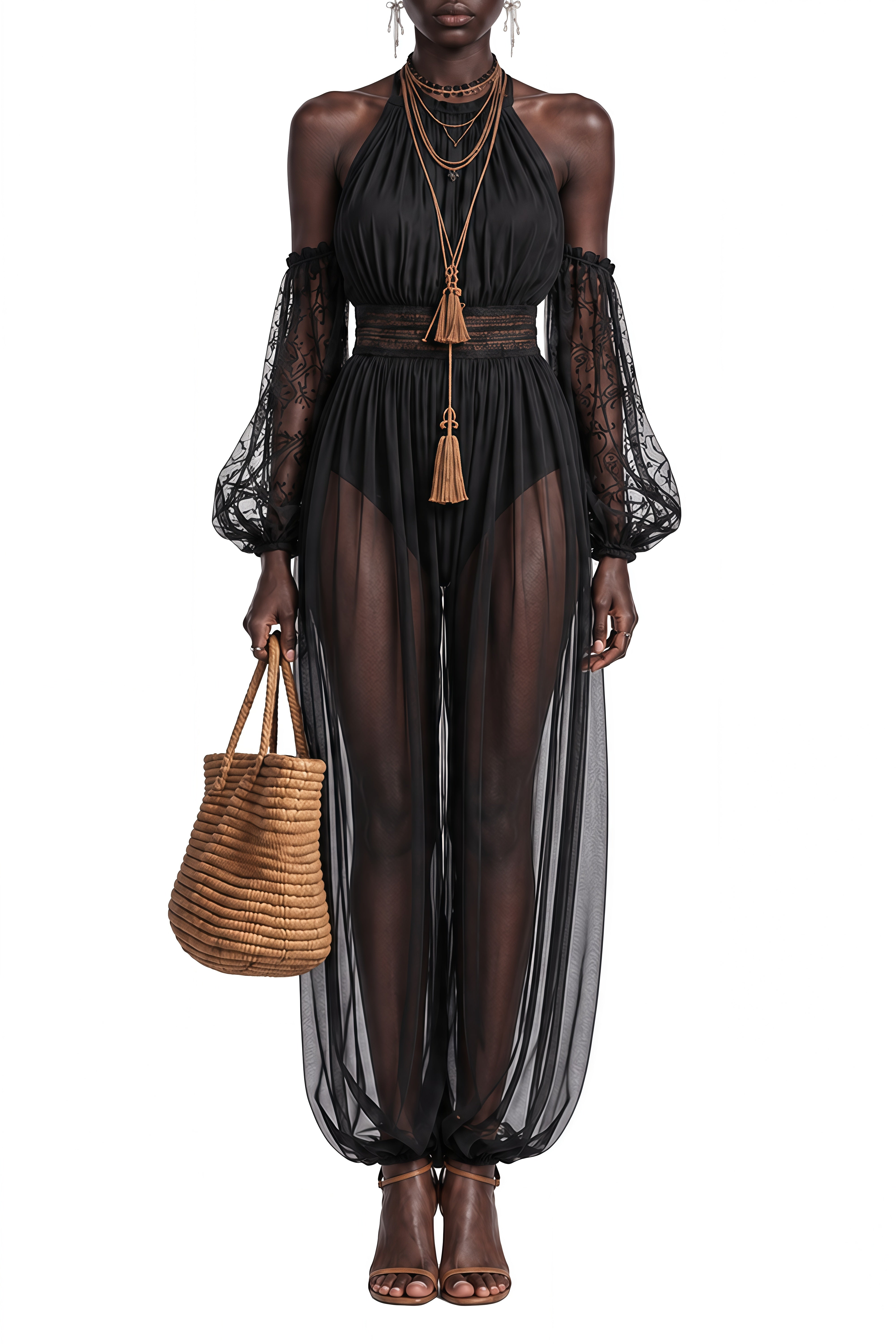 Odette Black Puff Sleeve Ruched Jumpsuit