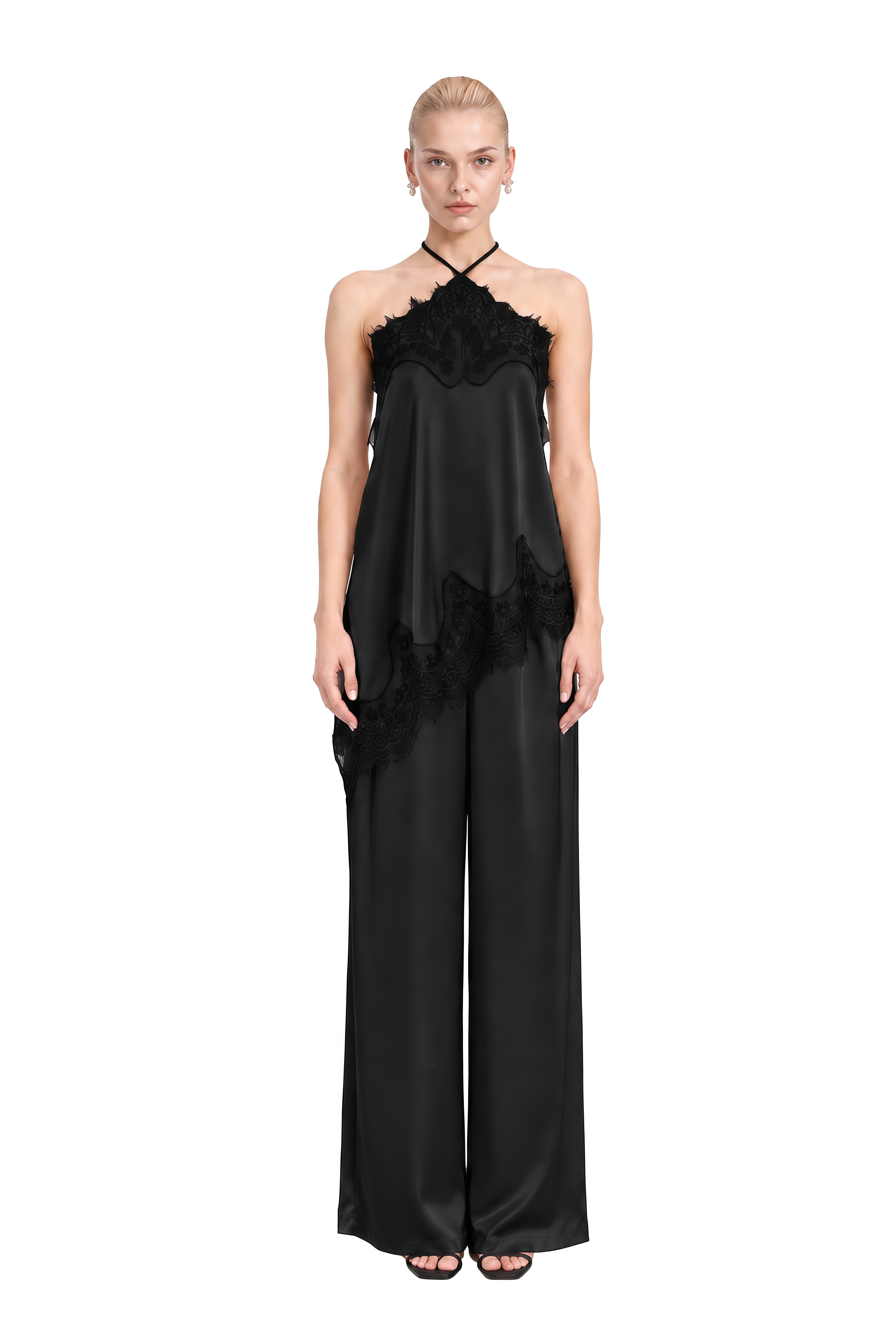 Diana Black Halterneck Asymmetrical Top & Trousers Set