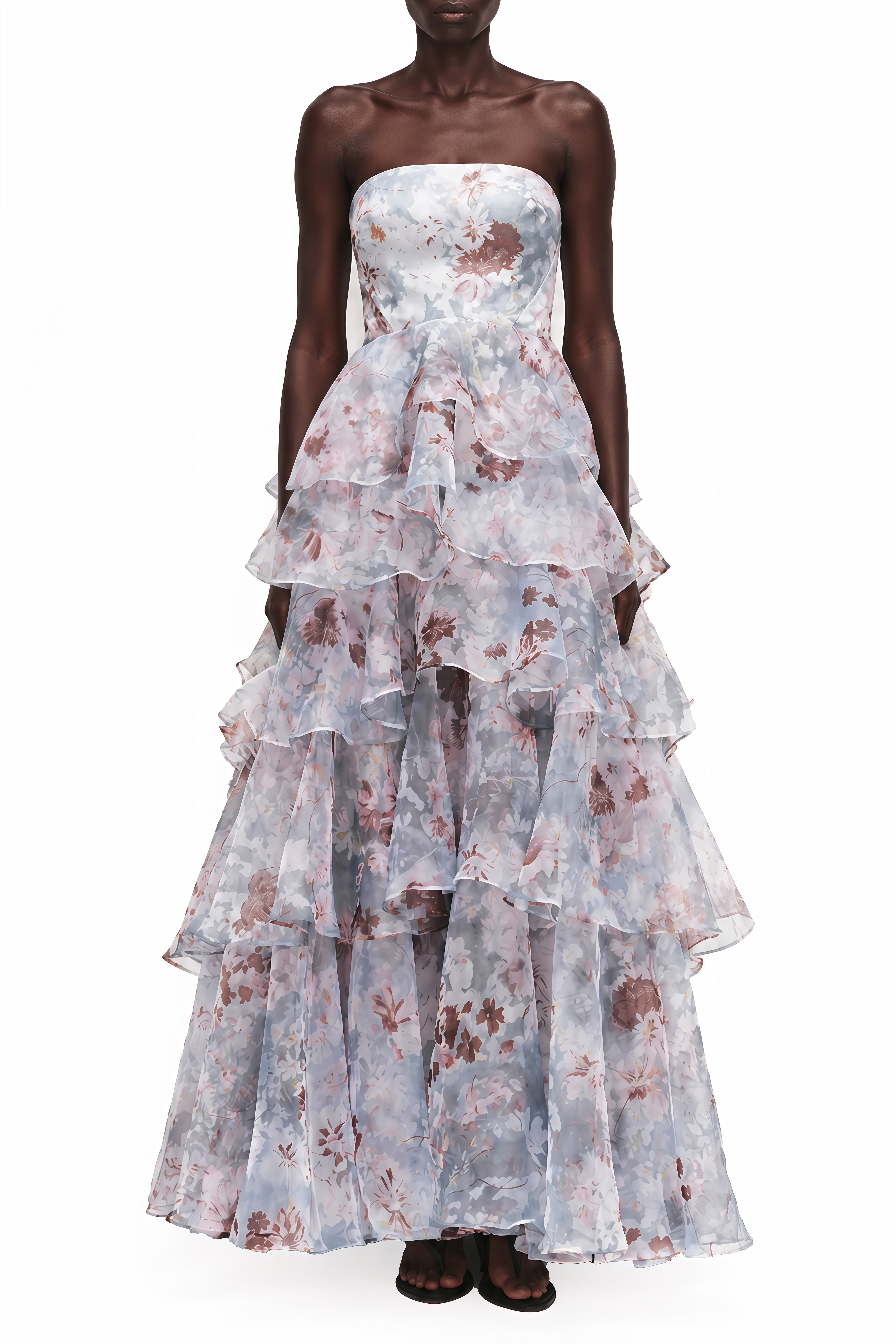 Margaux Blue Floral Print Ruffled Maxi Dress