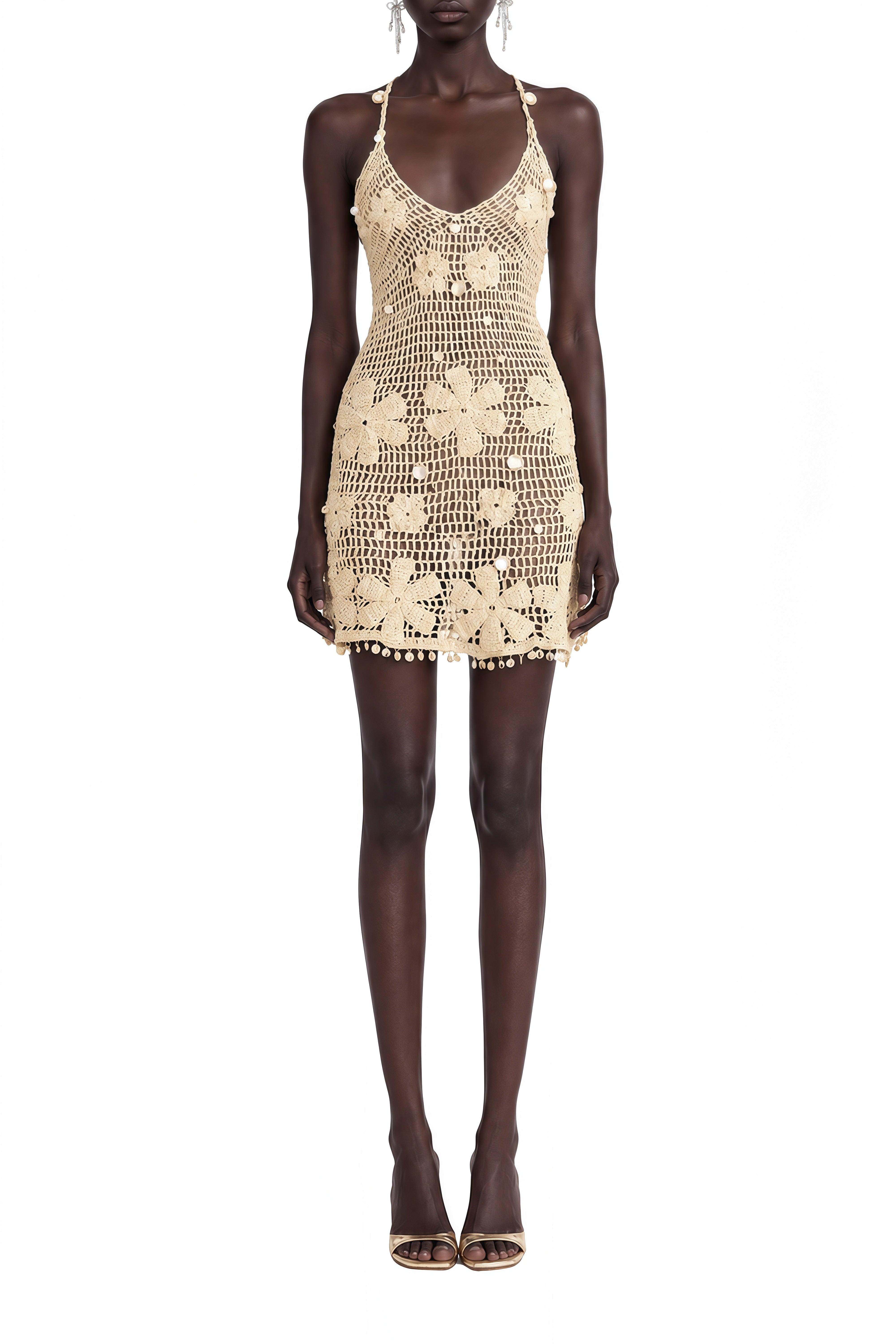 Felicity Beige Crochet Floral Mini Dress