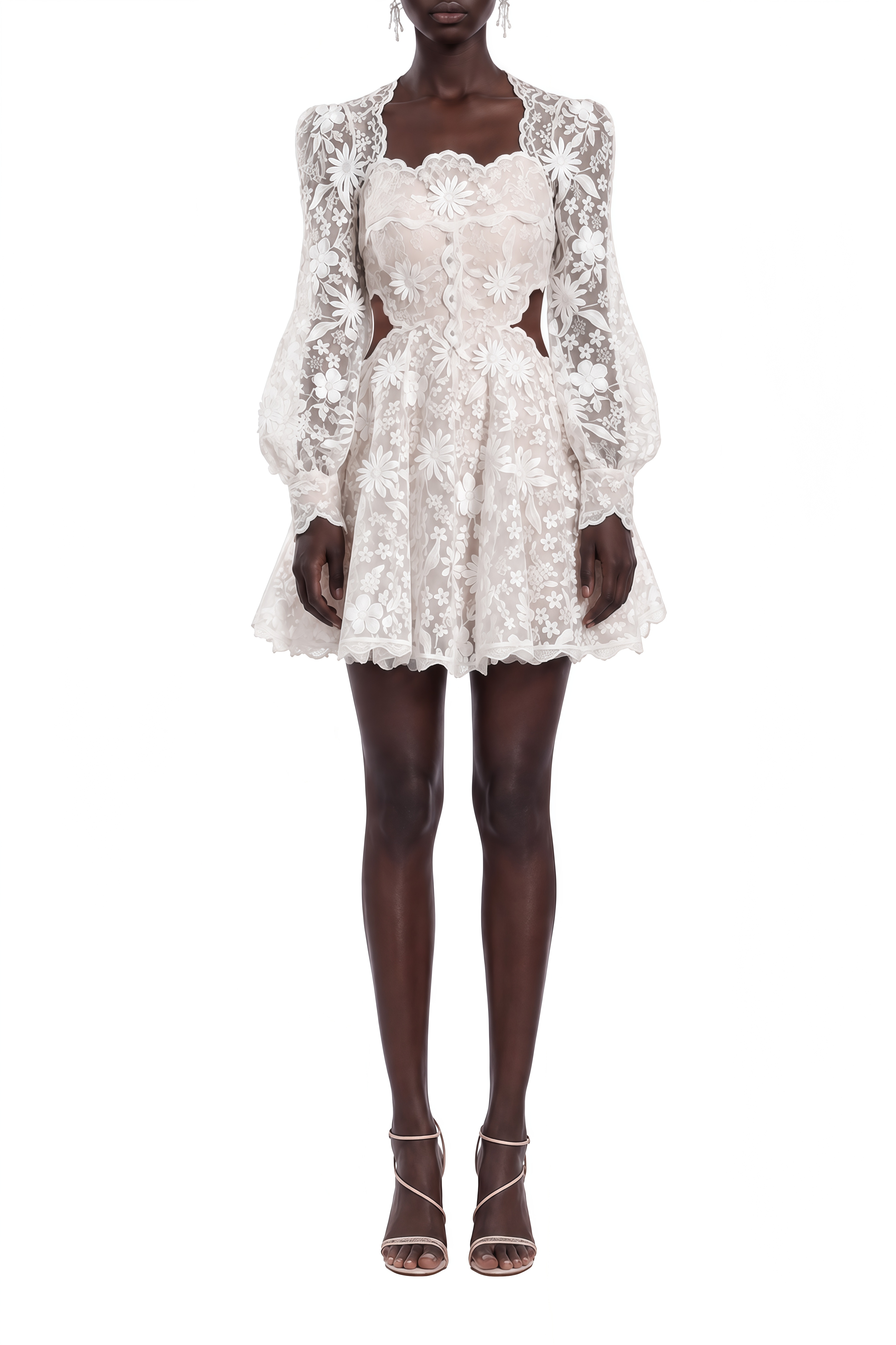 Iris White 3D Floral A-Line Mini Dress