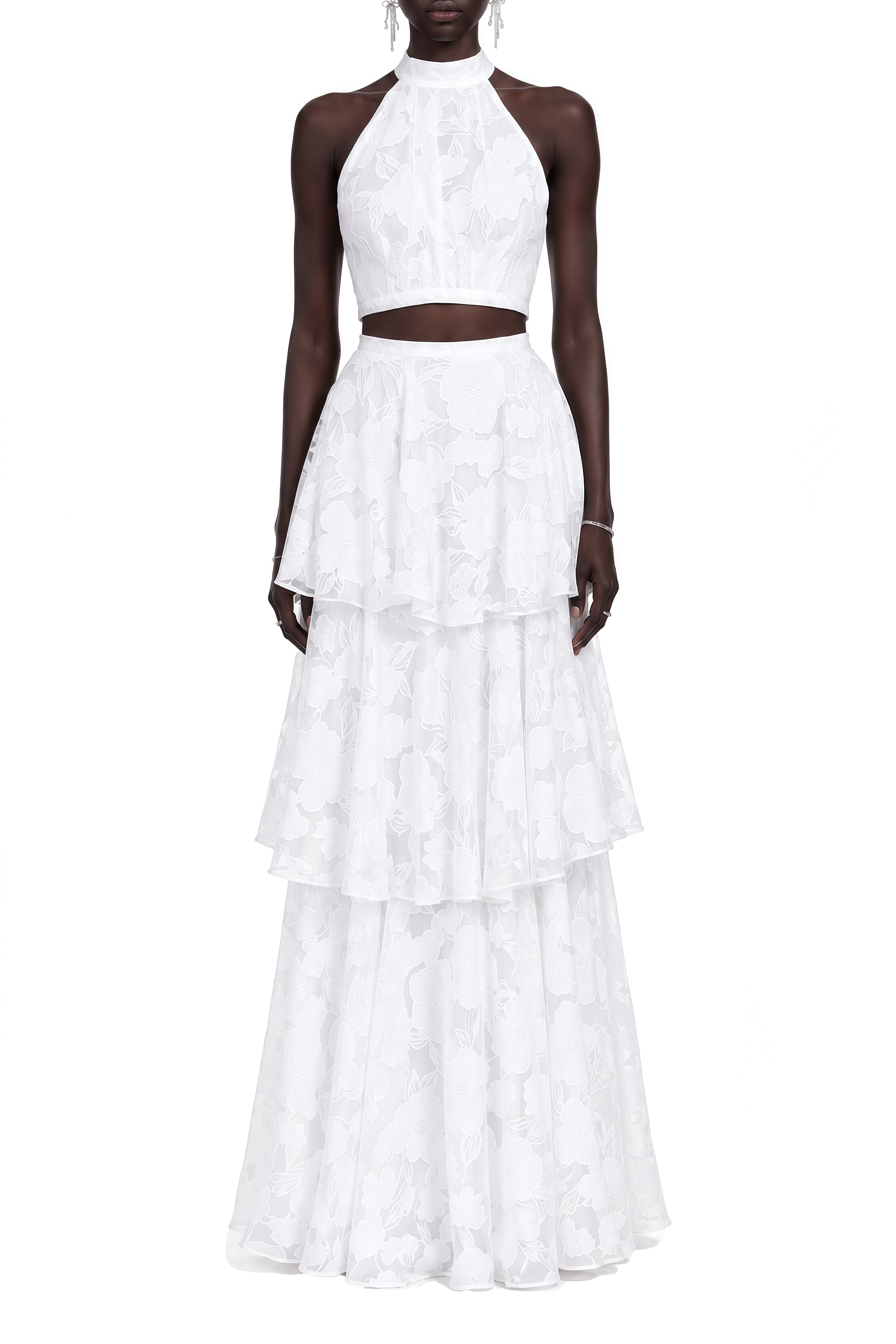 Camille White Sleeveless Floral Top & Skirt Set
