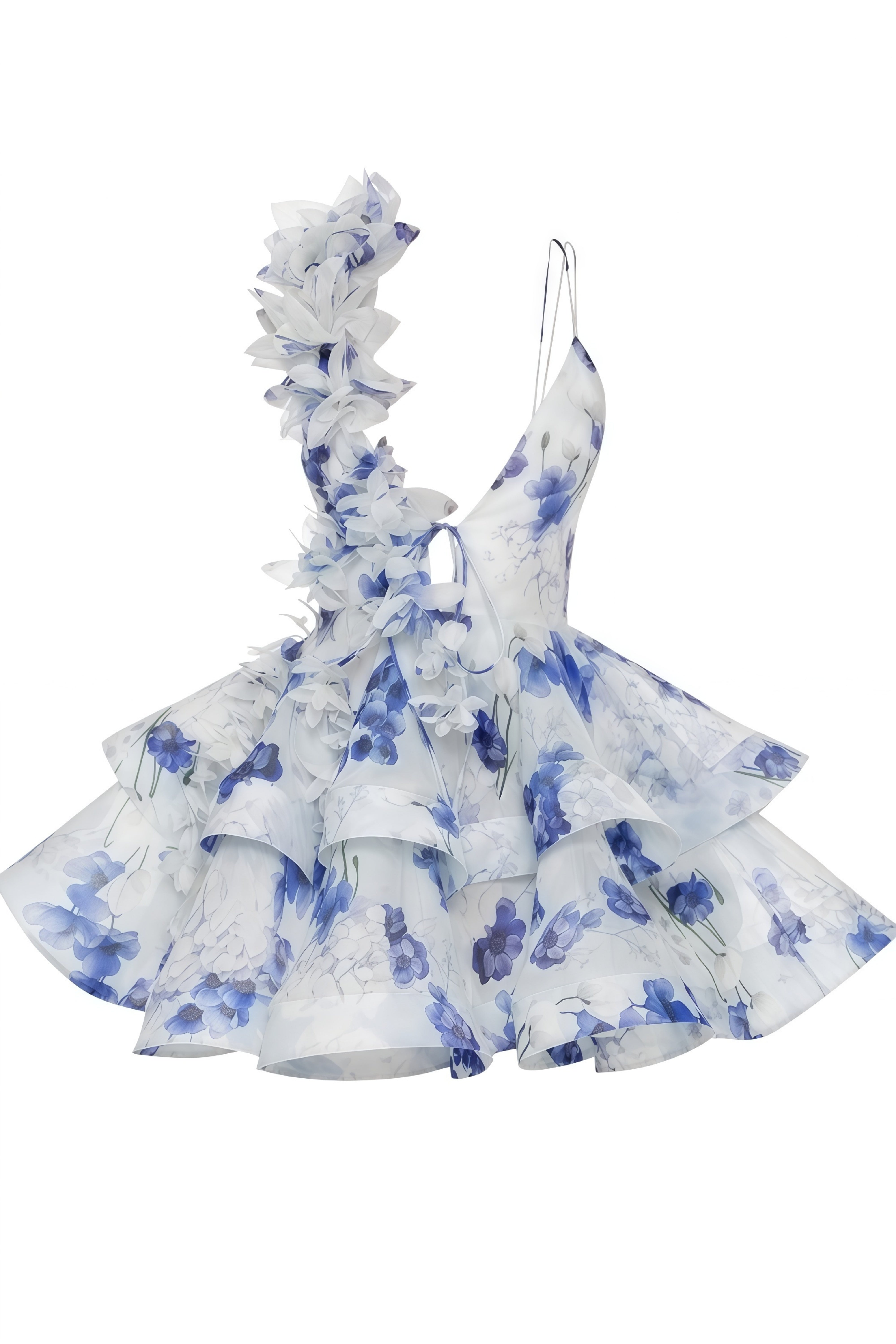 Airelle Blue Floral Asymmetrical Mini Dress