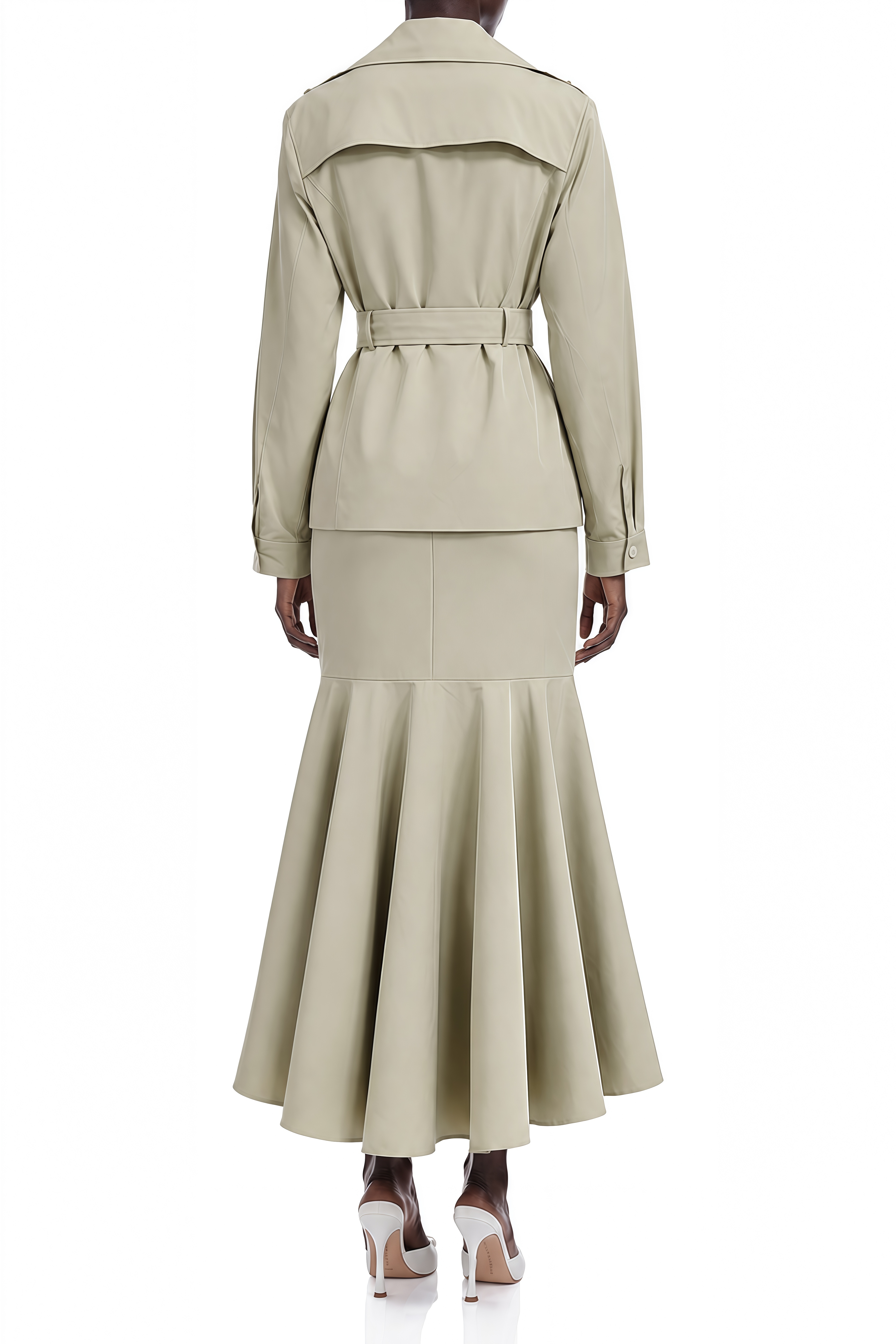Austen Khaki Long Sleeves Asymmetrical Jacket & Skirt Set