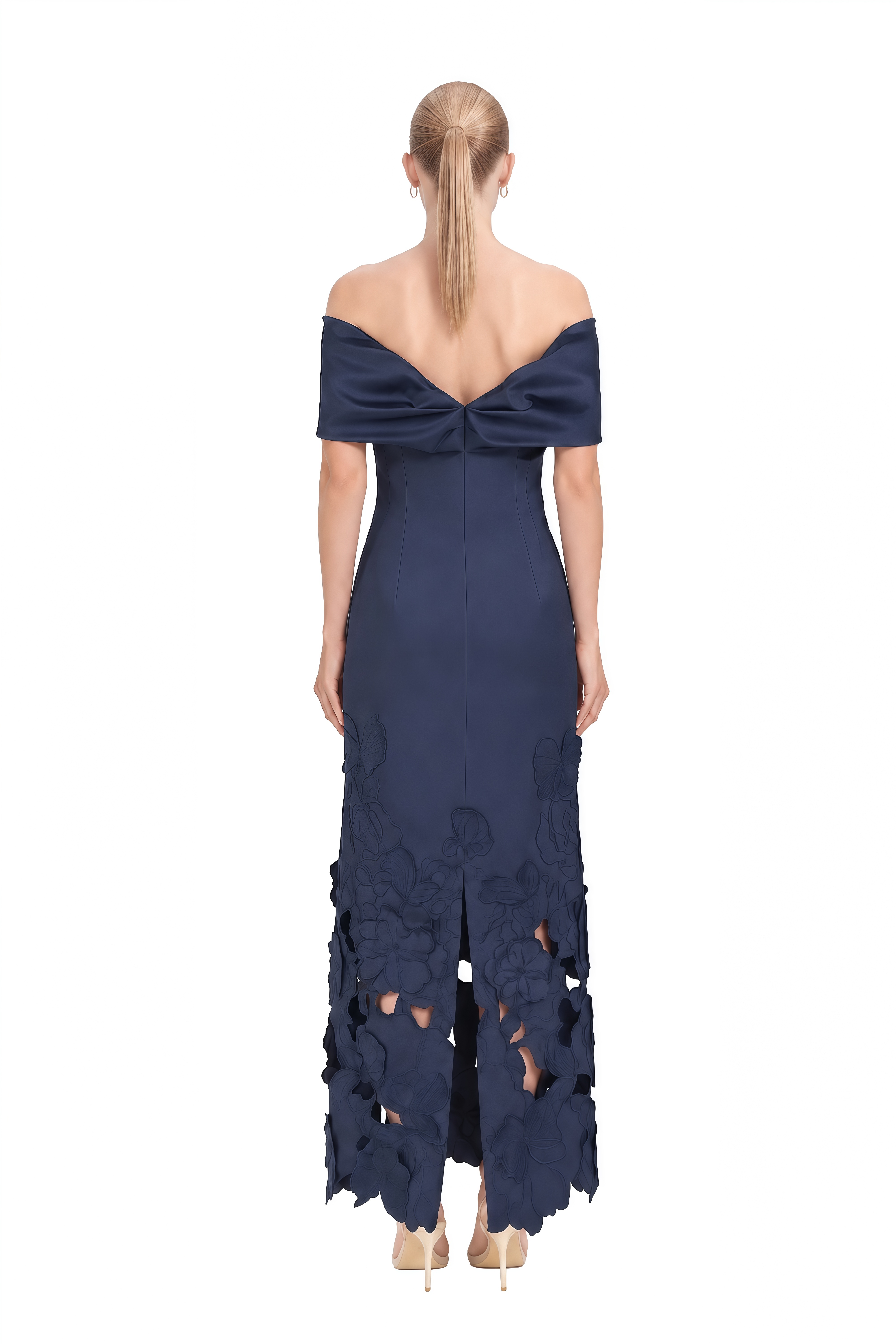 Adeline Navy Blue Floral Cut-Out Maxi Dress
