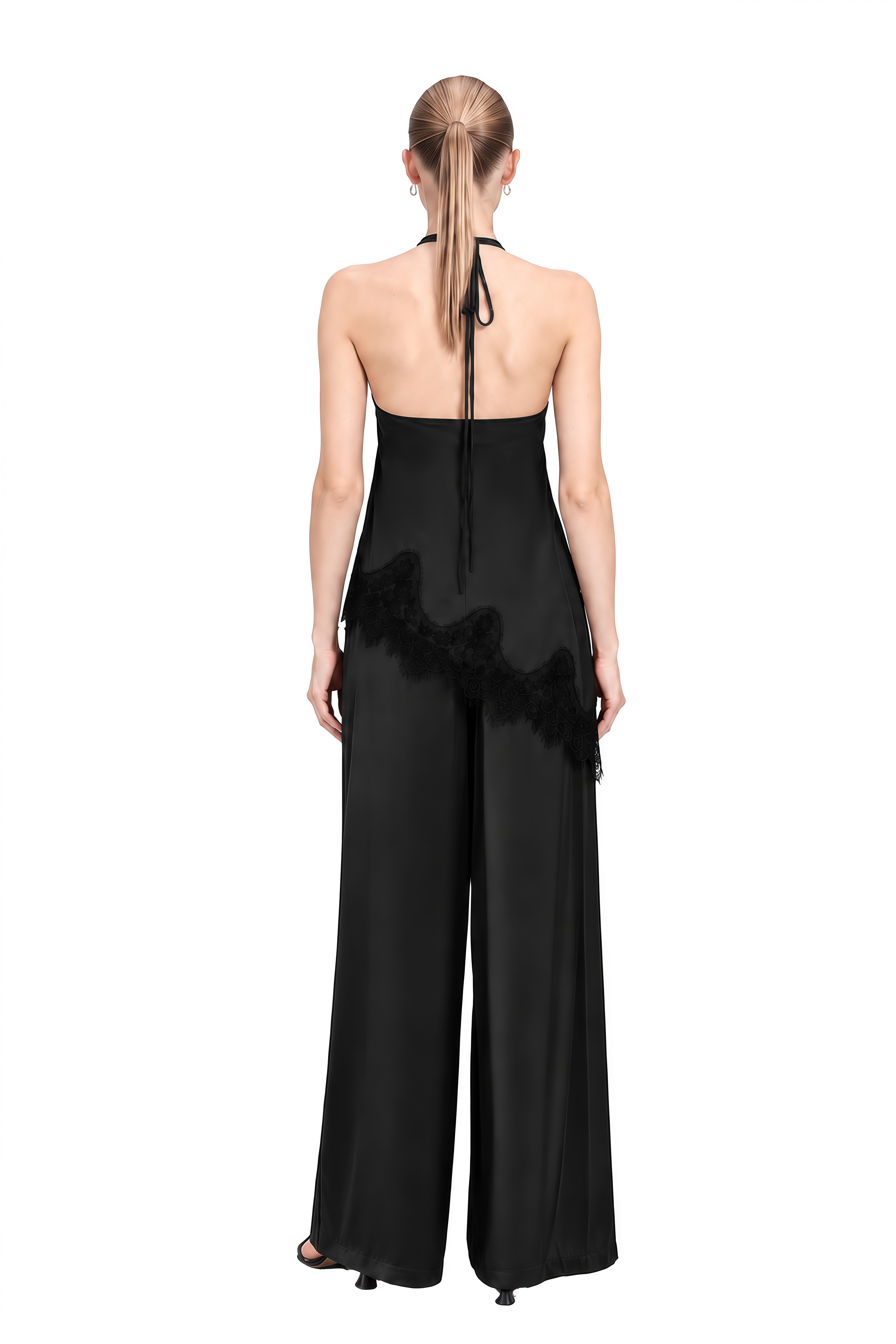 Diana Black Halterneck Asymmetrical Top & Trousers Set