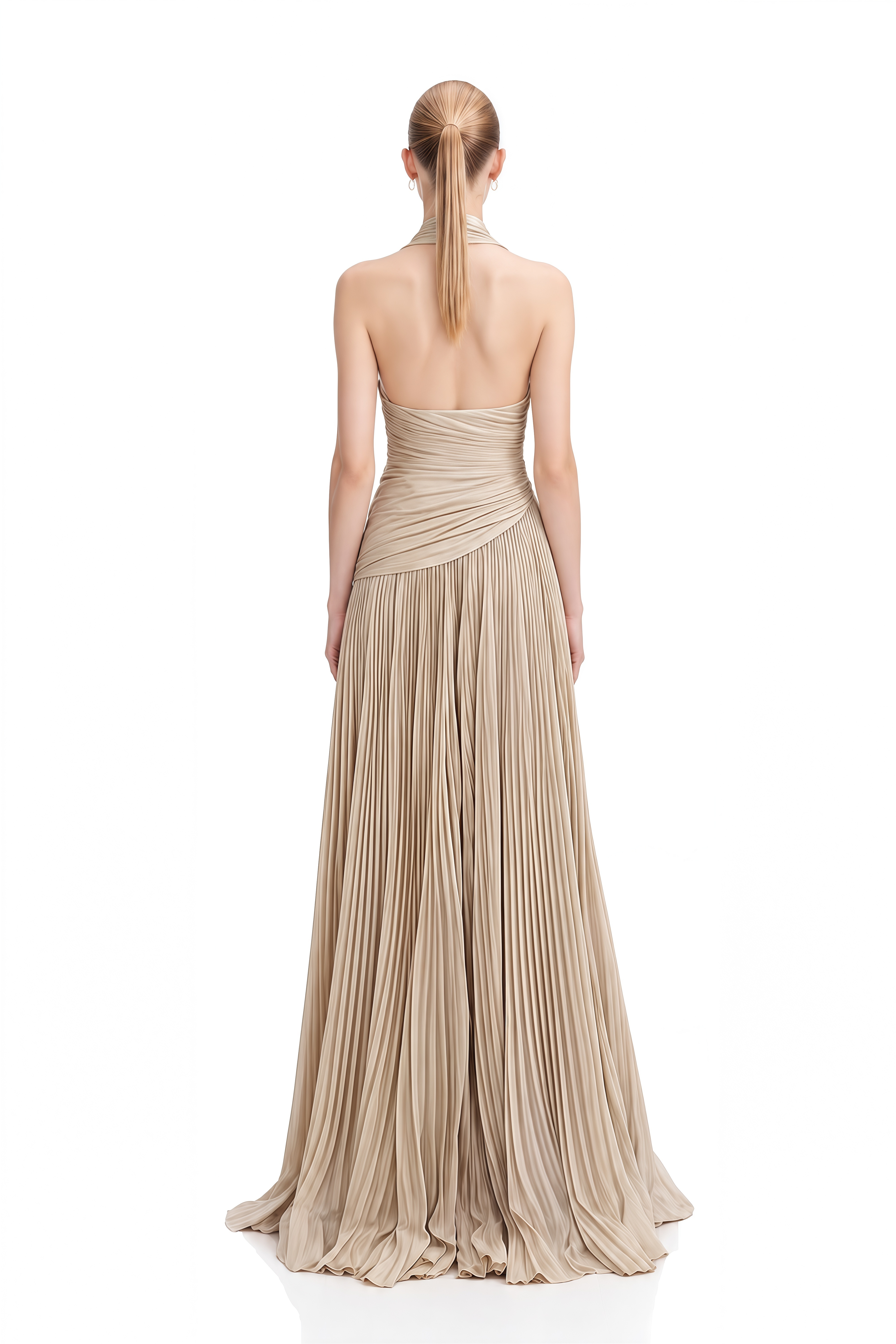 Isolde Champagne Halterneck Asymmetrical Maxi Dress