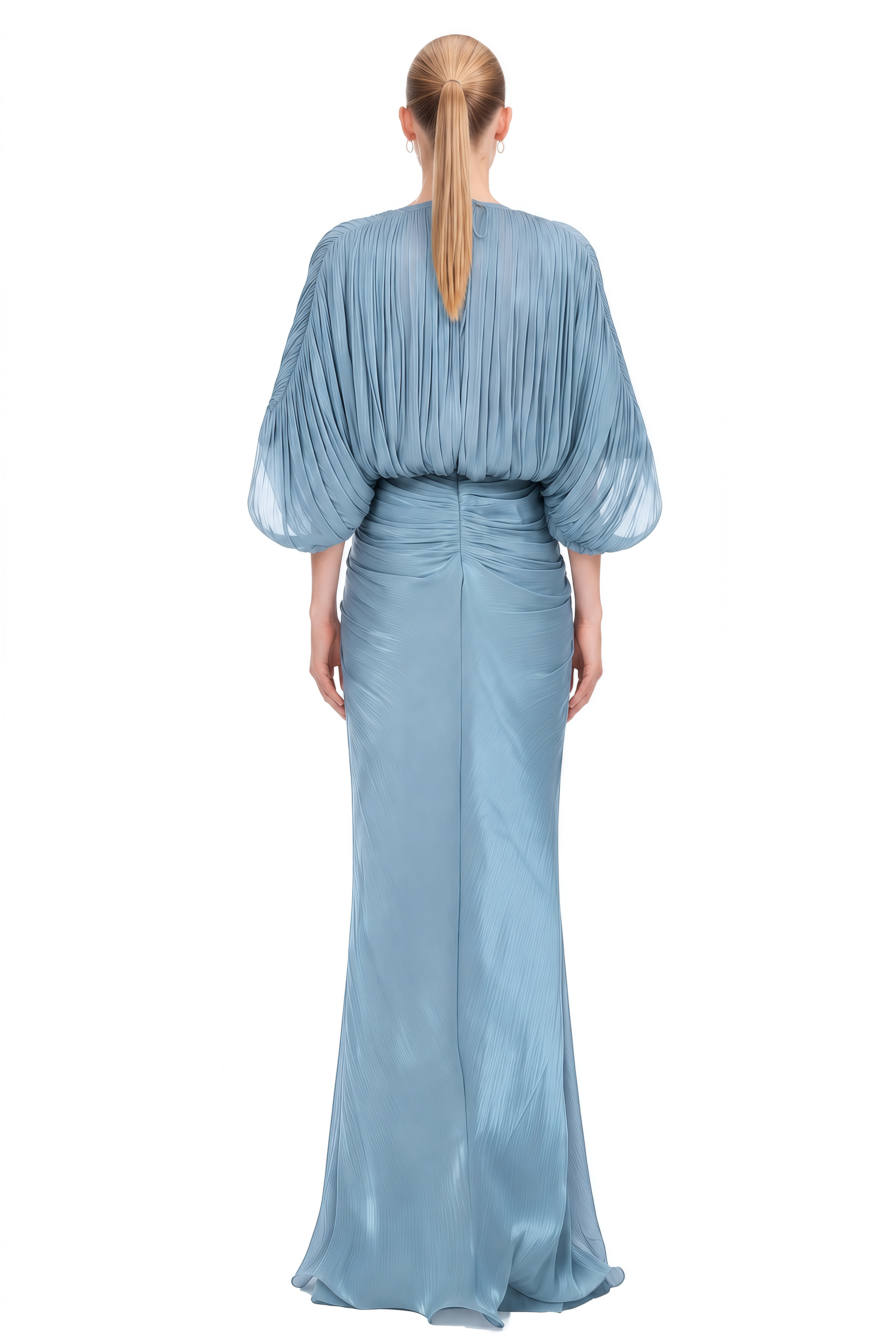 Audrey Blue Puff Sleeve Draped Maxi Dress