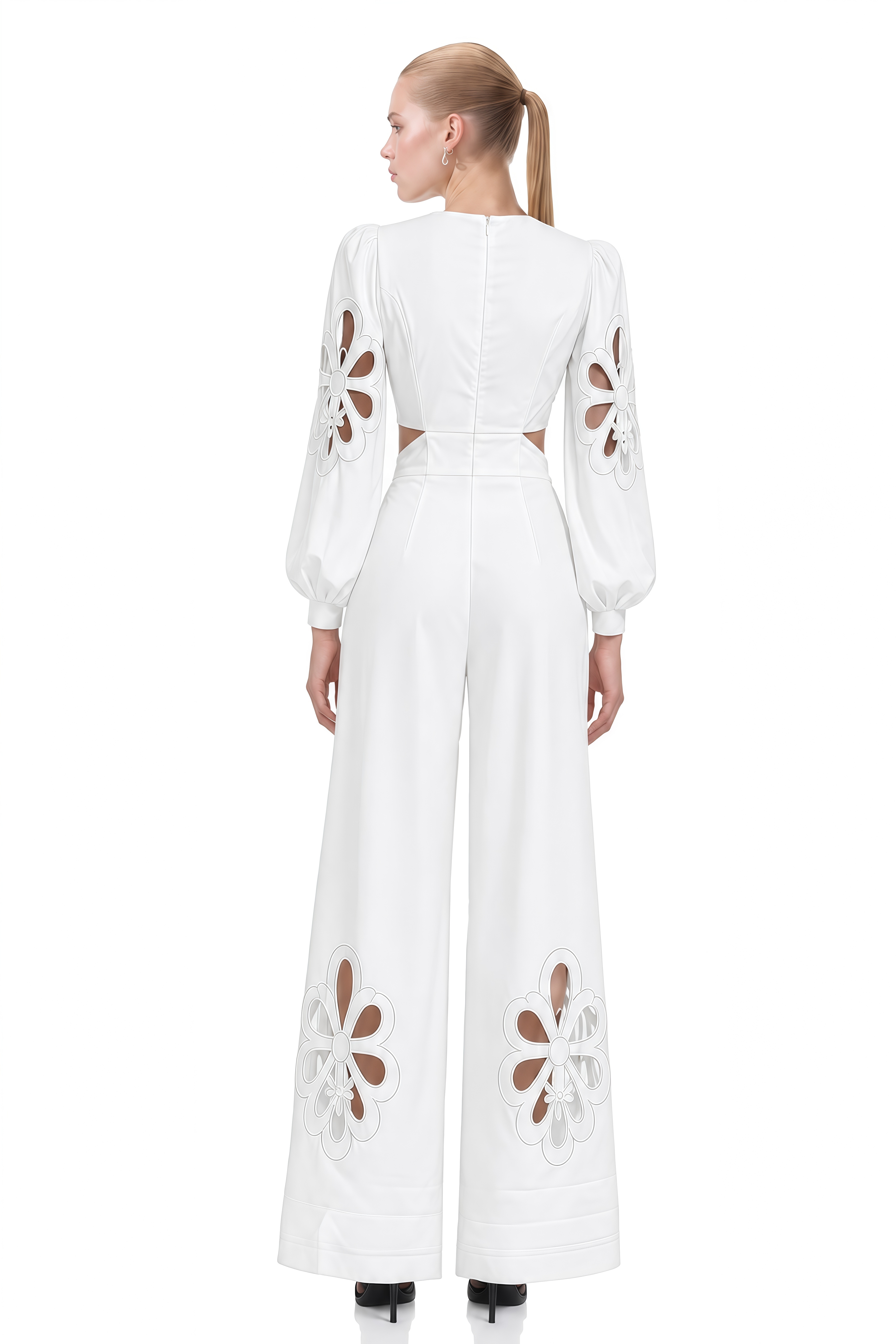 Ophelia White V-Neck Floral Cut-Out Jumpsuit