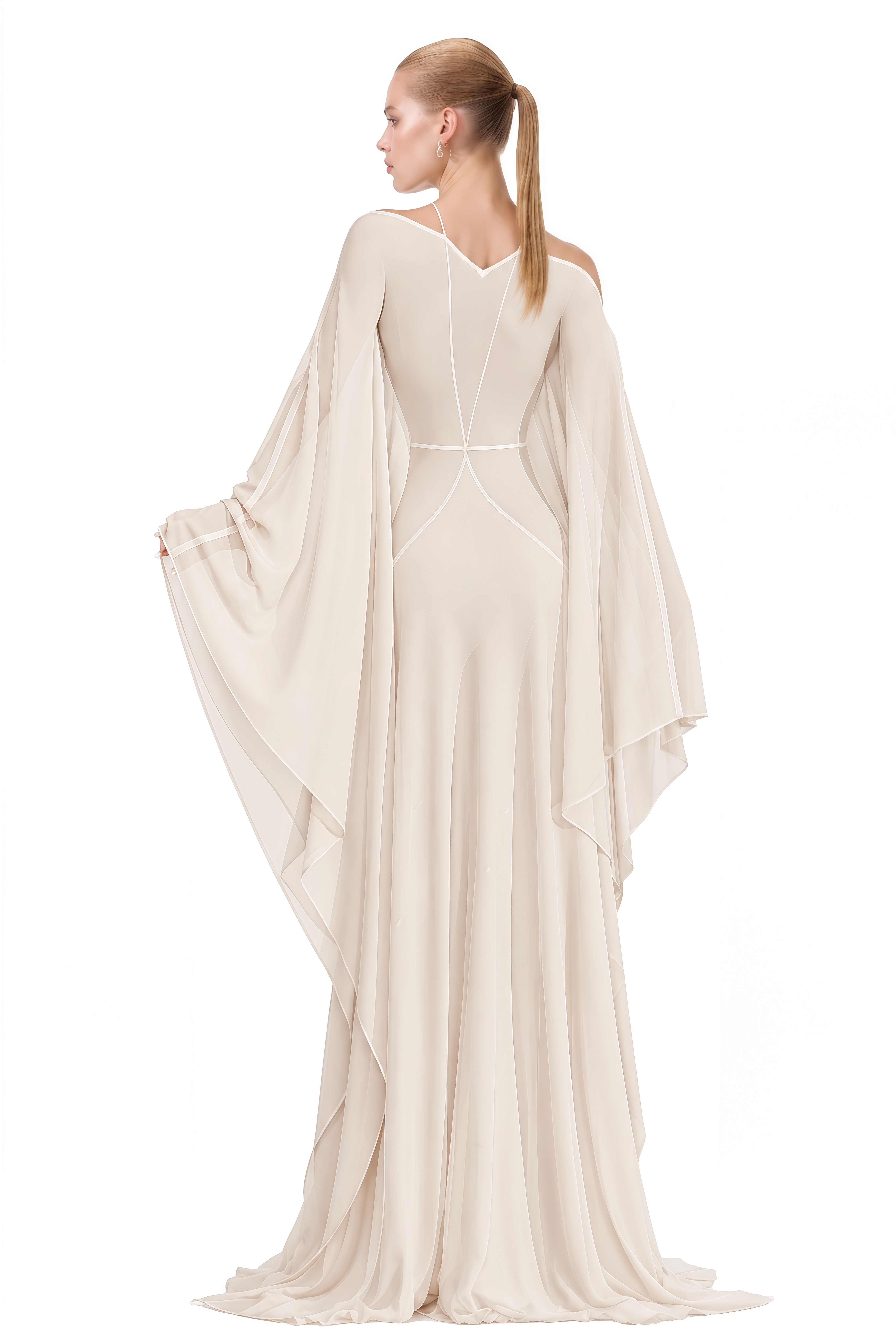 Clio Ivory Off-Shoulder Cape Sleeve Maxi Dress