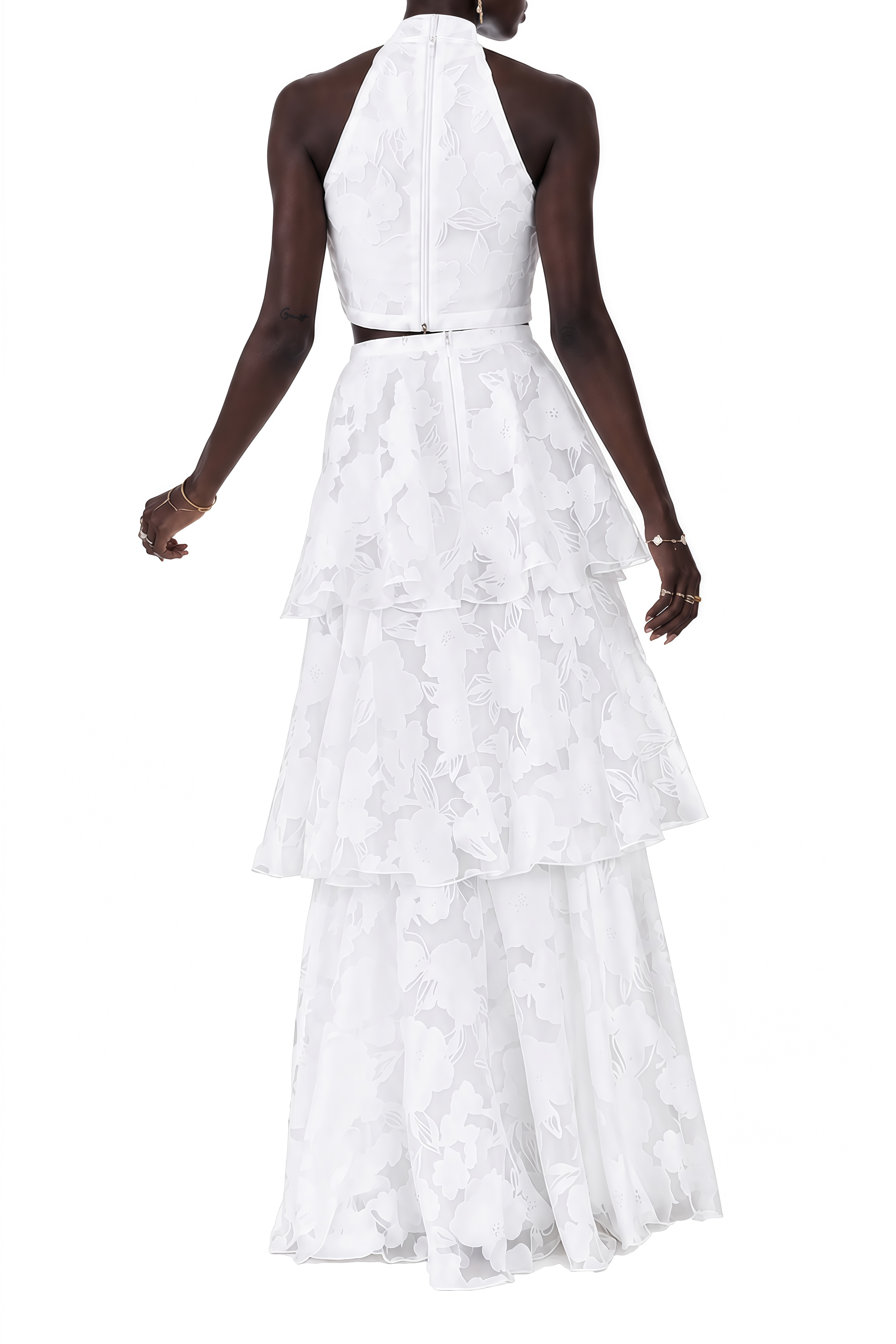 Camille White Sleeveless Floral Top & Skirt Set