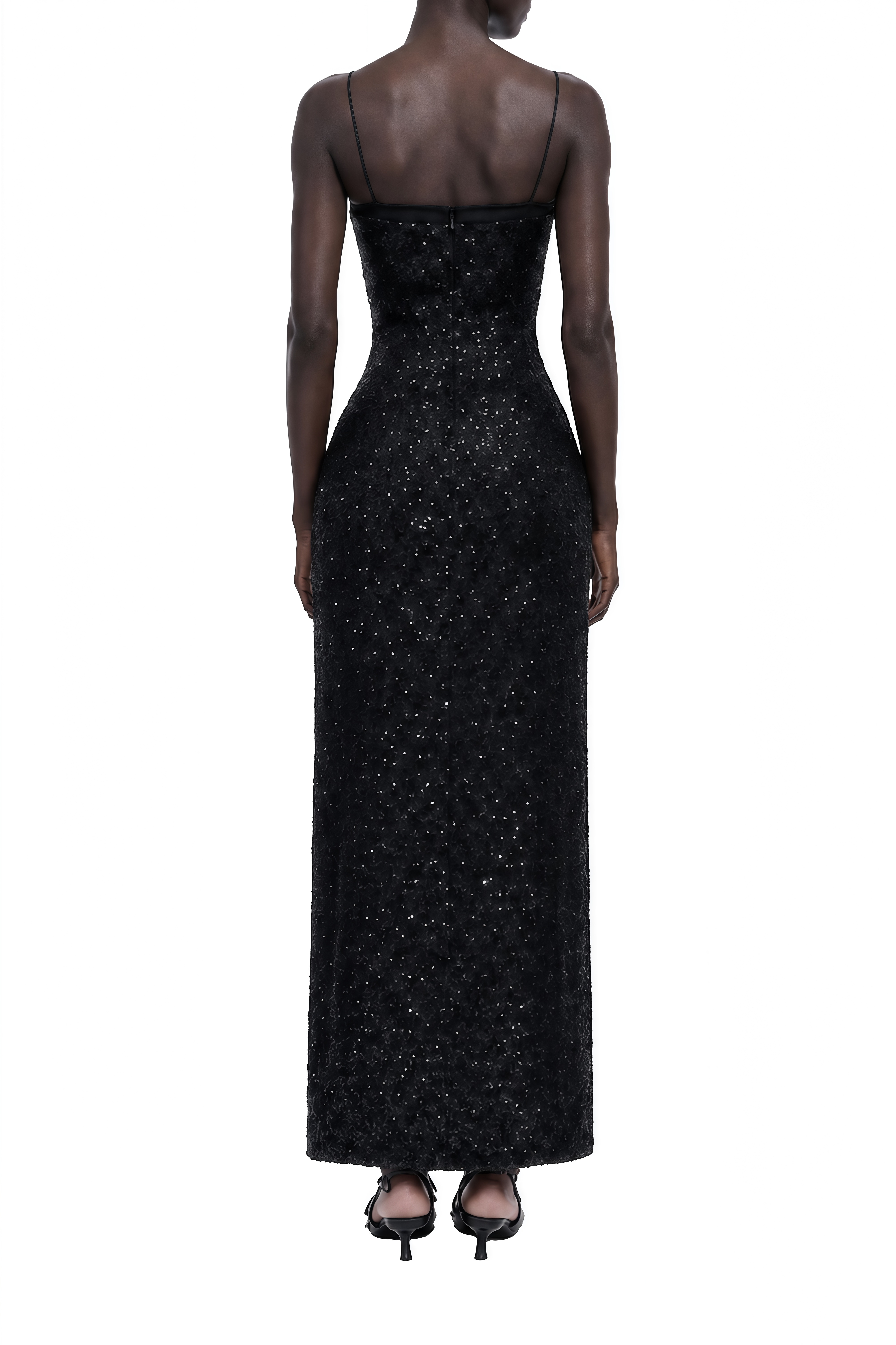 Helena Black Sweetheart Neck Sequin Maxi Dress