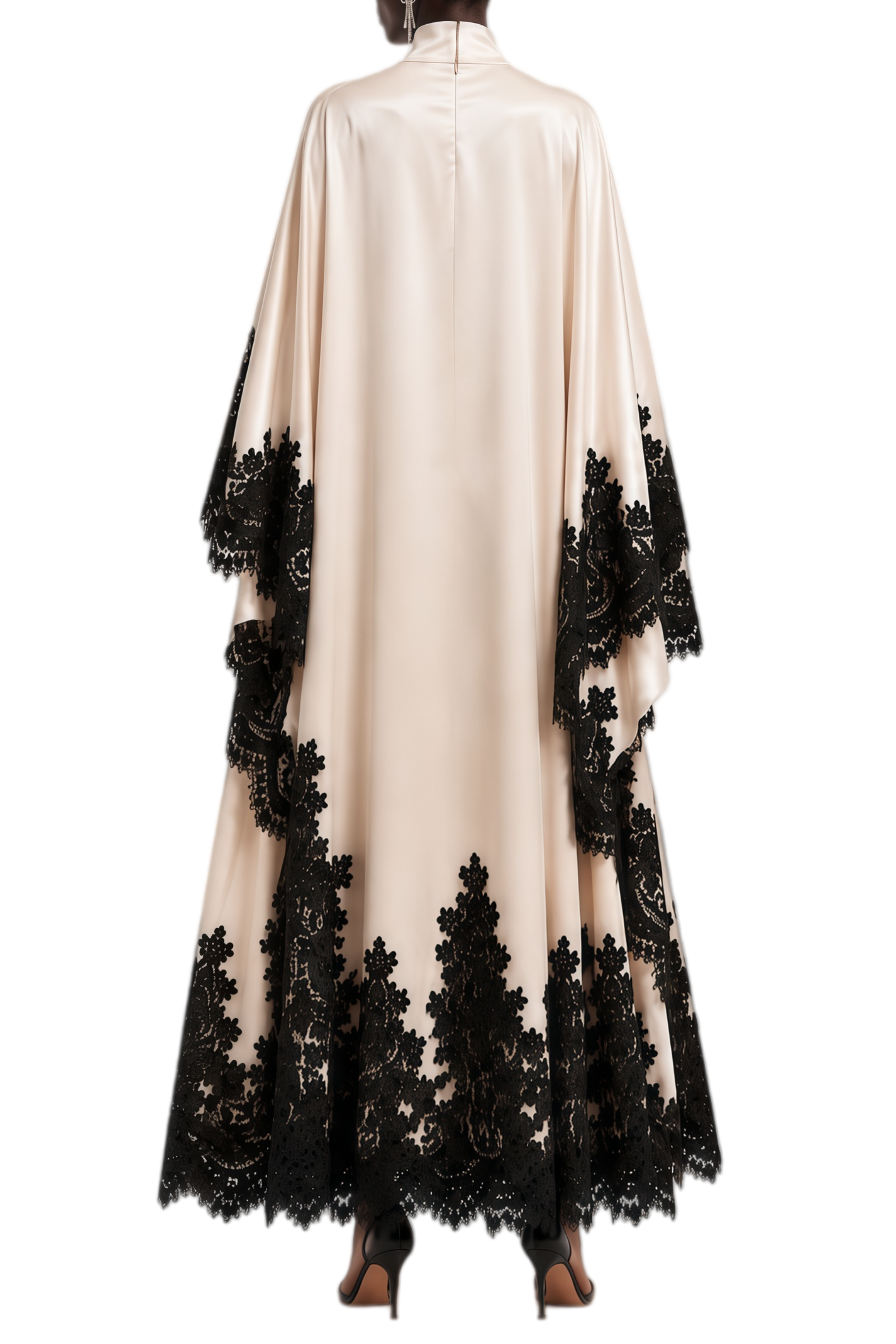 Imogen Neutral Turtleneck Lace Panel Maxi Dress