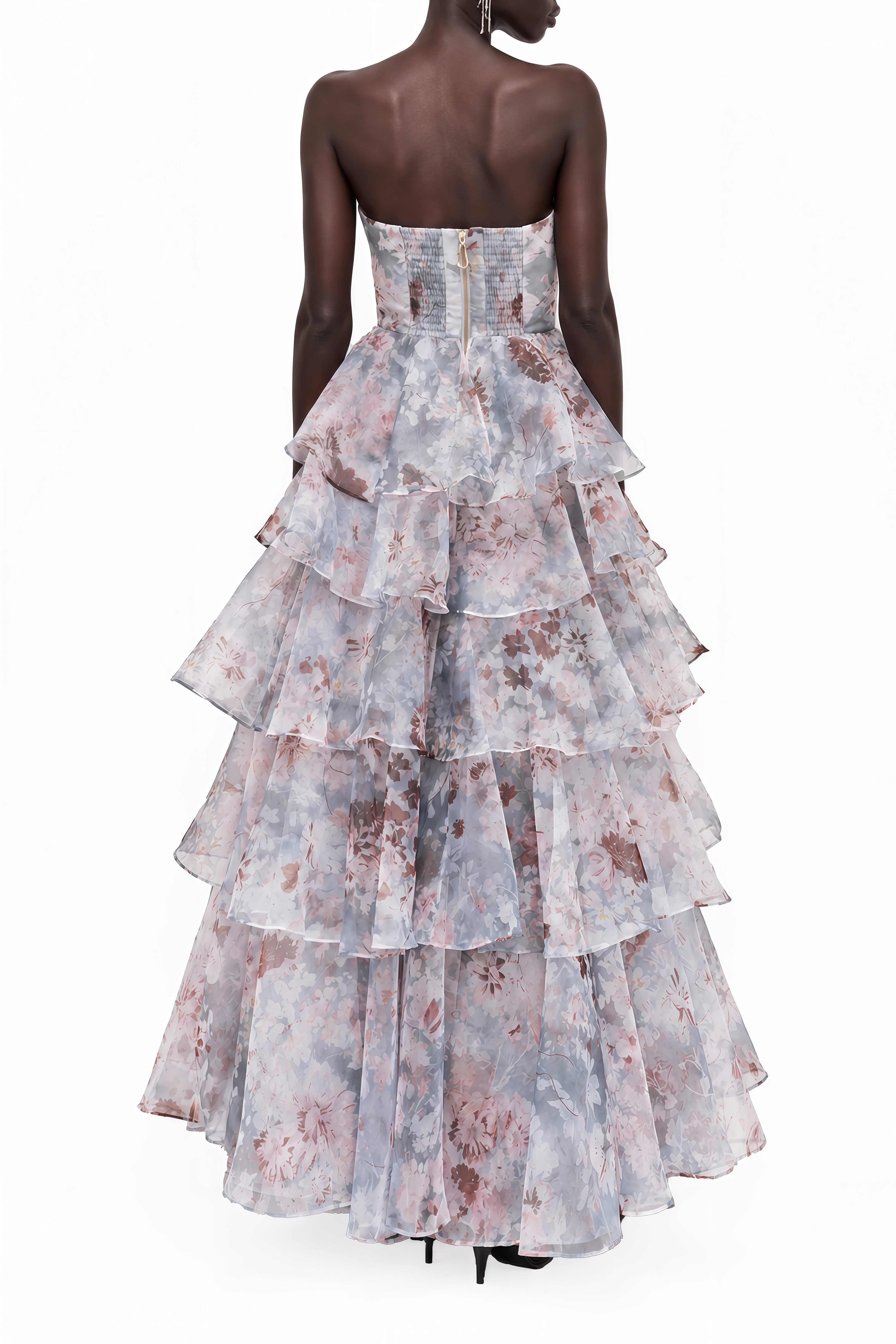 Margaux Blue Floral Print Ruffled Maxi Dress