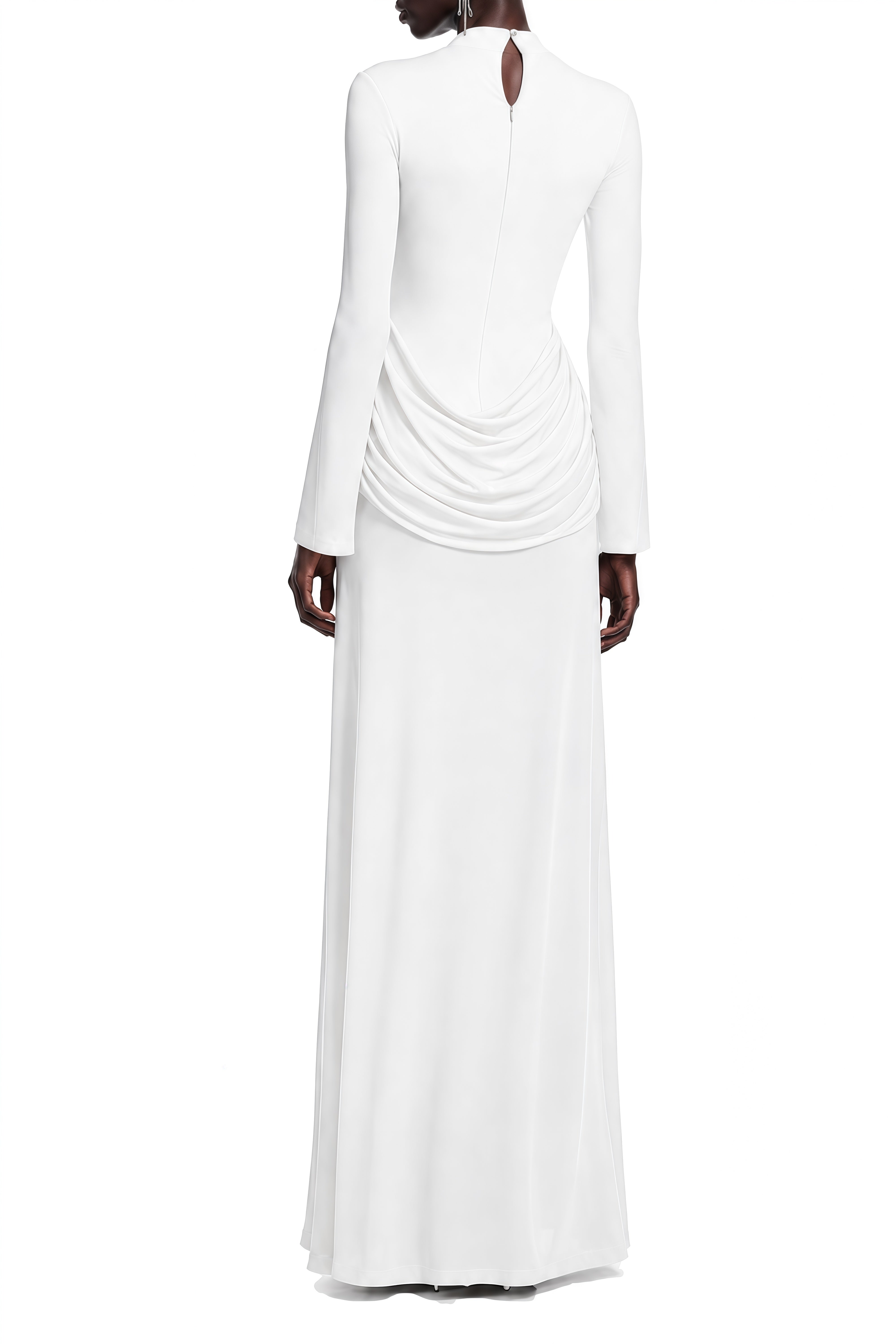 Elizabeth White Turtleneck Ruched Maxi Dress