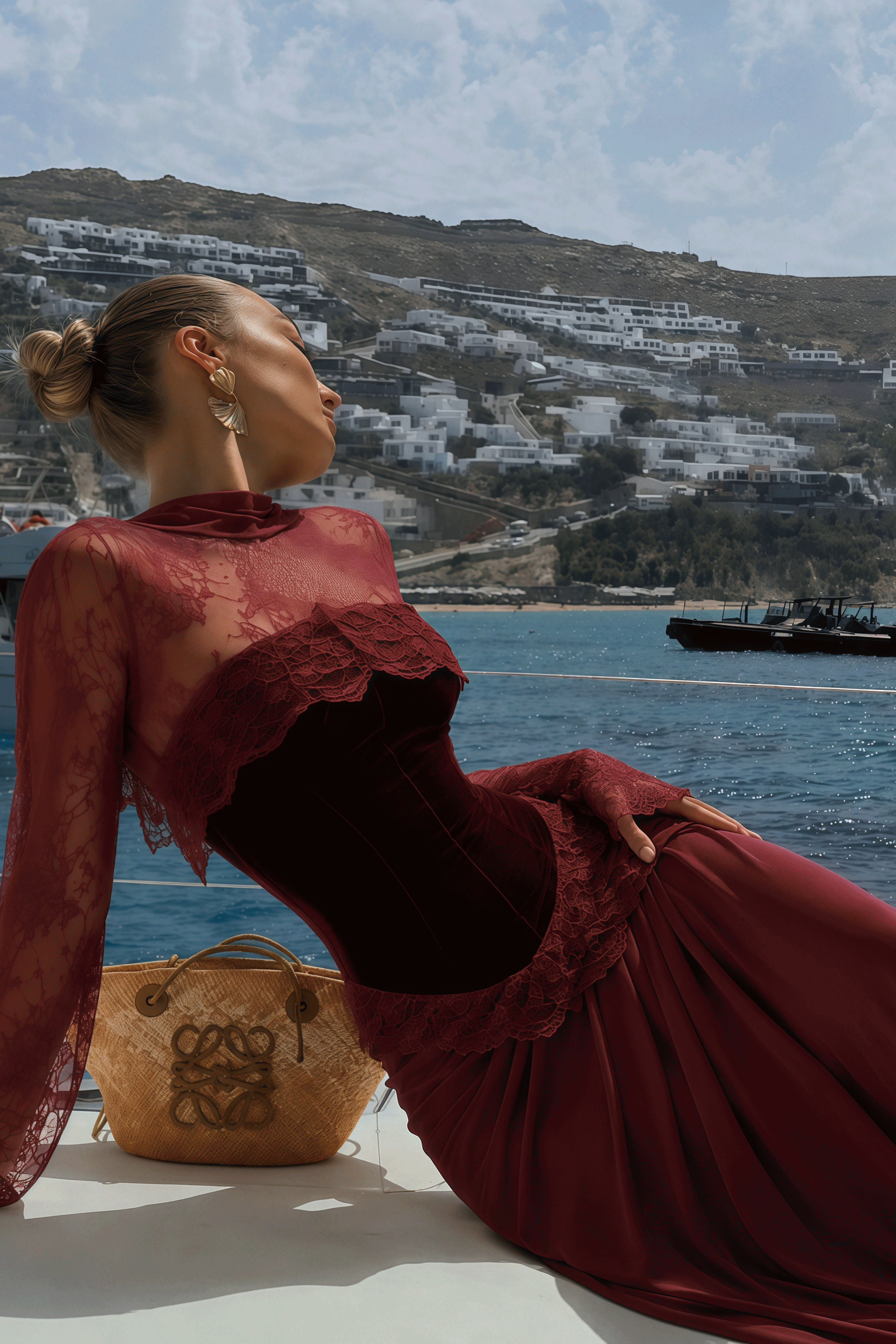Hedy Burgundy Lace Cape & Ruched Dress Set