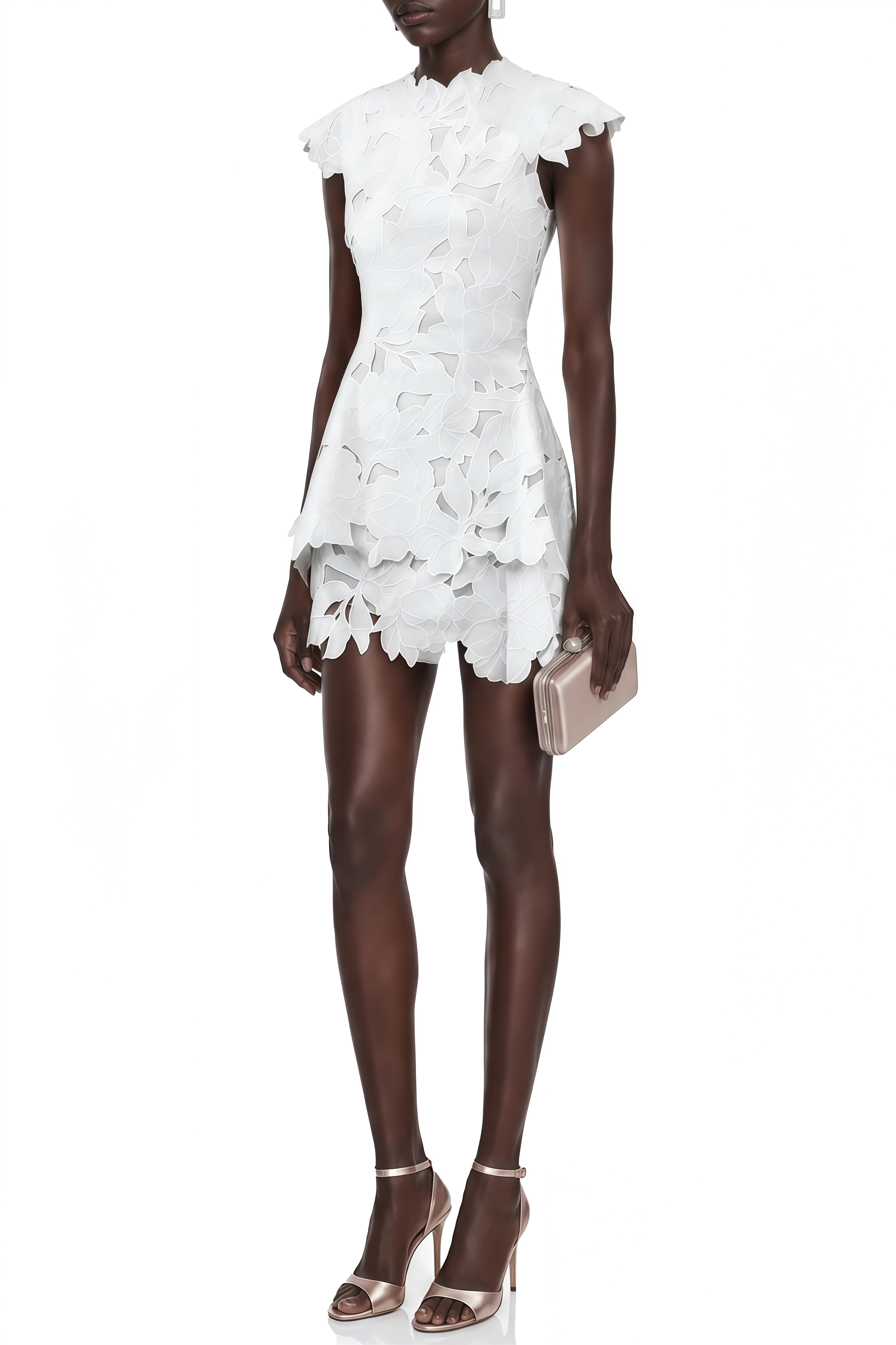 Eloise White Round Neck Floral Cut-Out Mini Dress