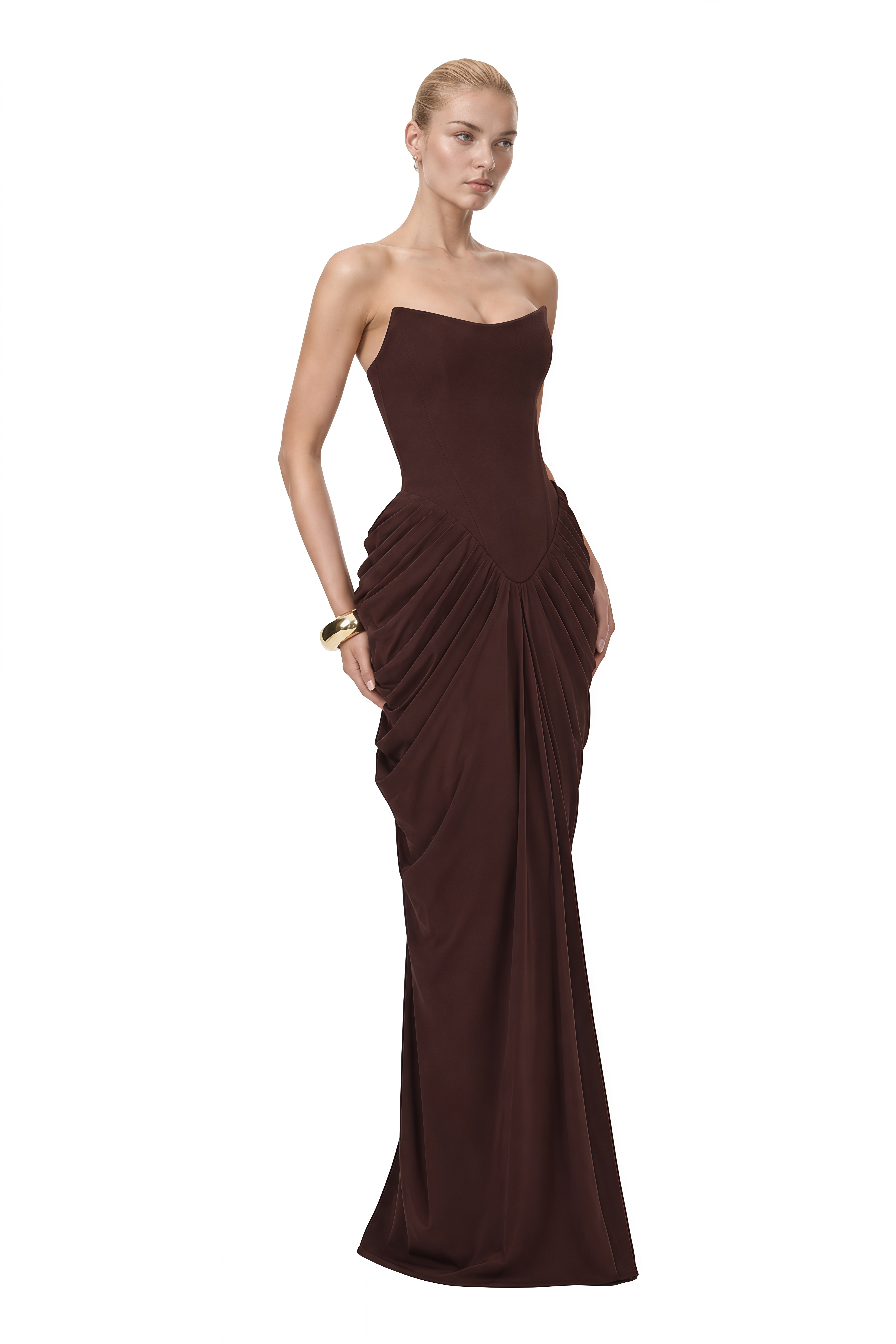 Florence Brown Off Shoulder Draped Maxi Dress