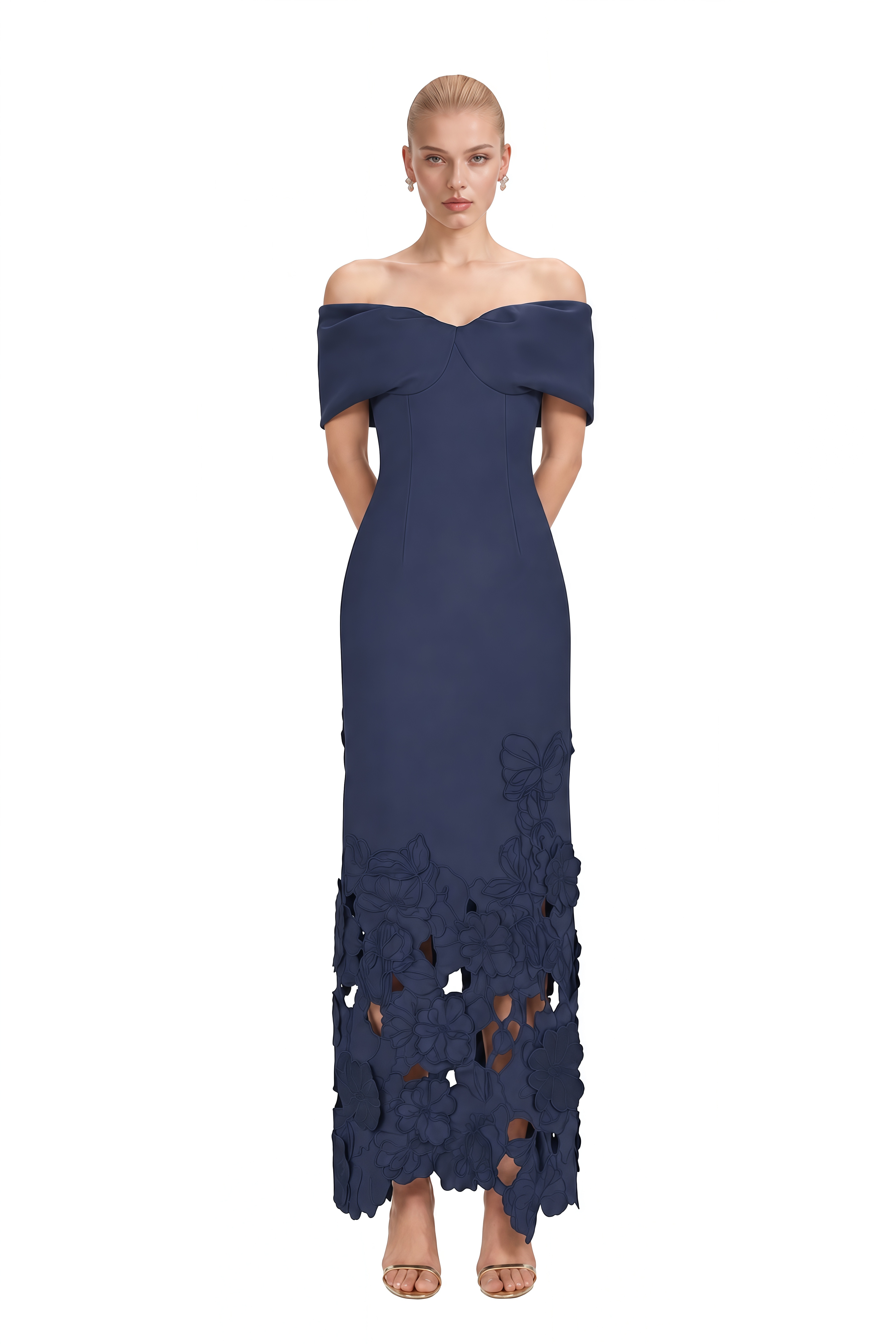 Adeline Navy Blue Floral Cut-Out Maxi Dress