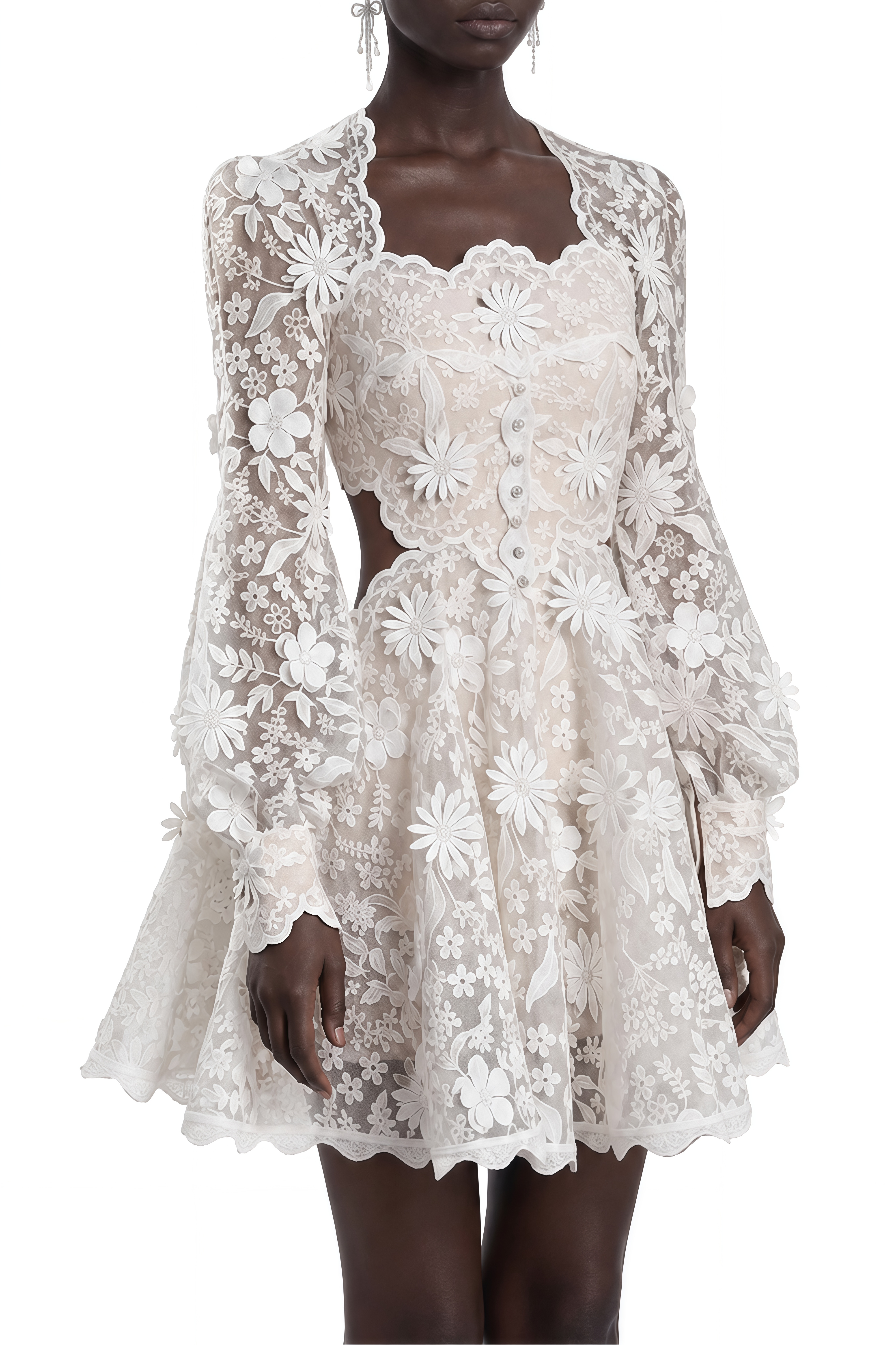 Iris White 3D Floral A-Line Mini Dress