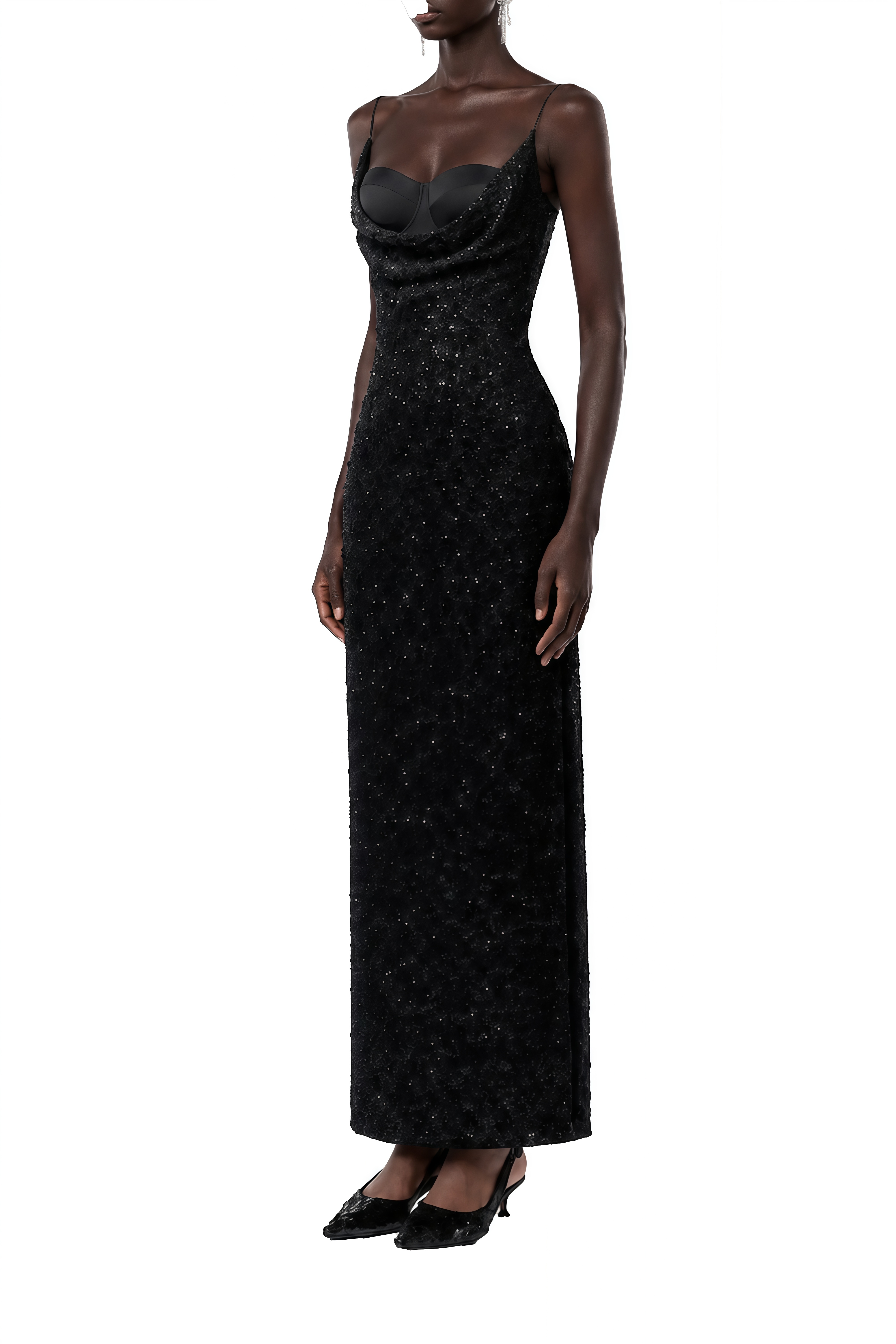 Helena Black Sweetheart Neck Sequin Maxi Dress