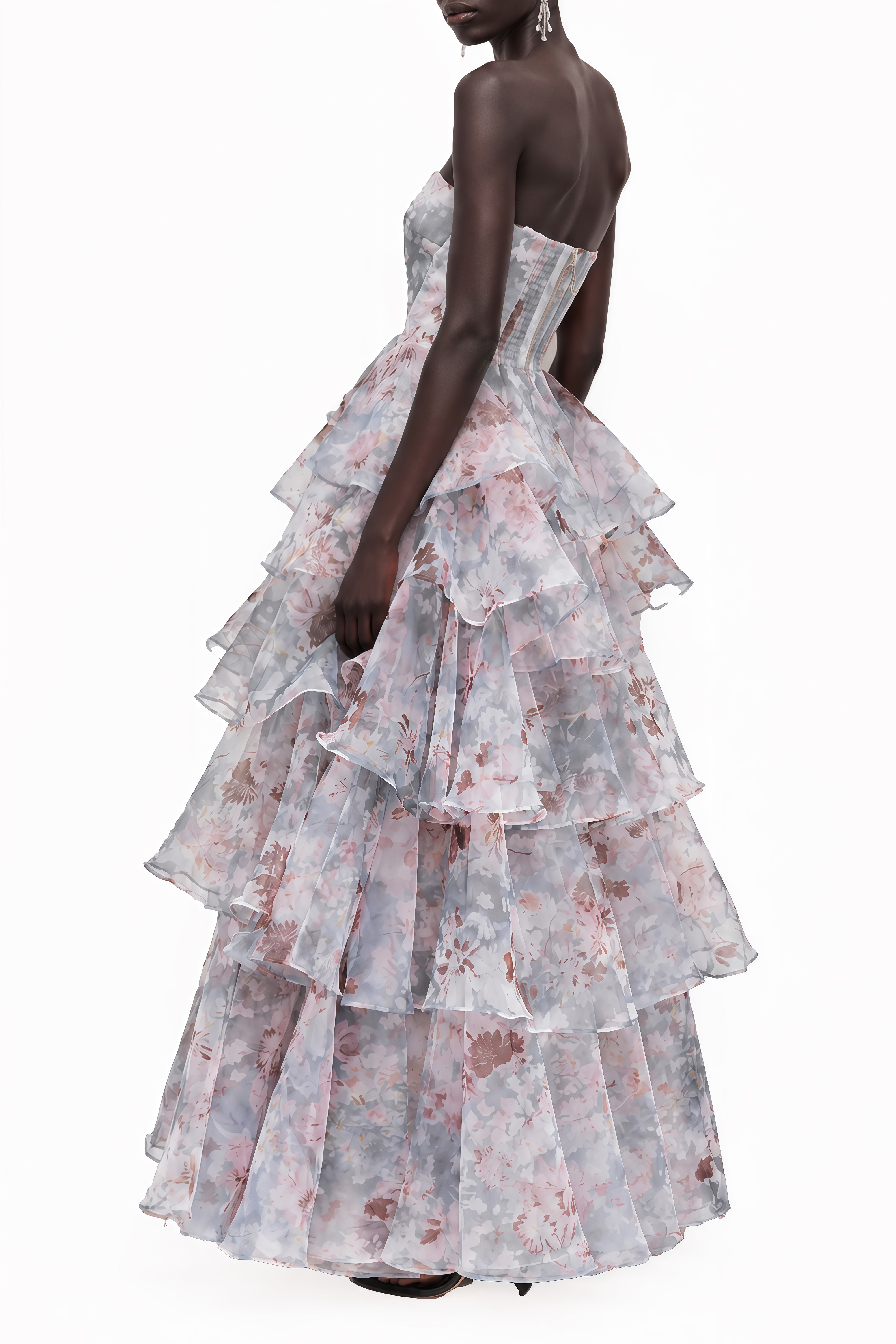 Margaux Blue Floral Print Ruffled Maxi Dress