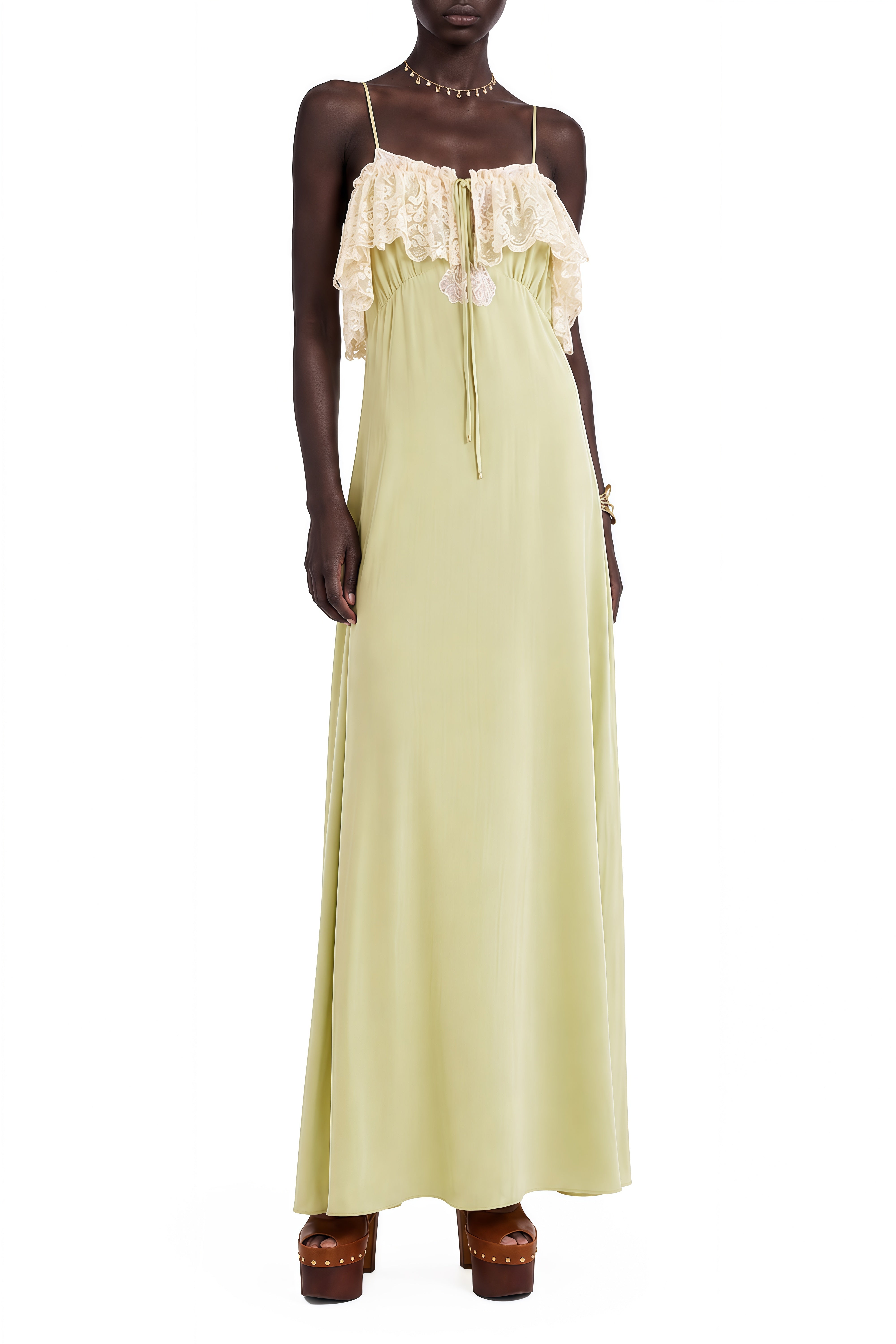 Audrey Green Sleeveless Lace Maxi Dress
