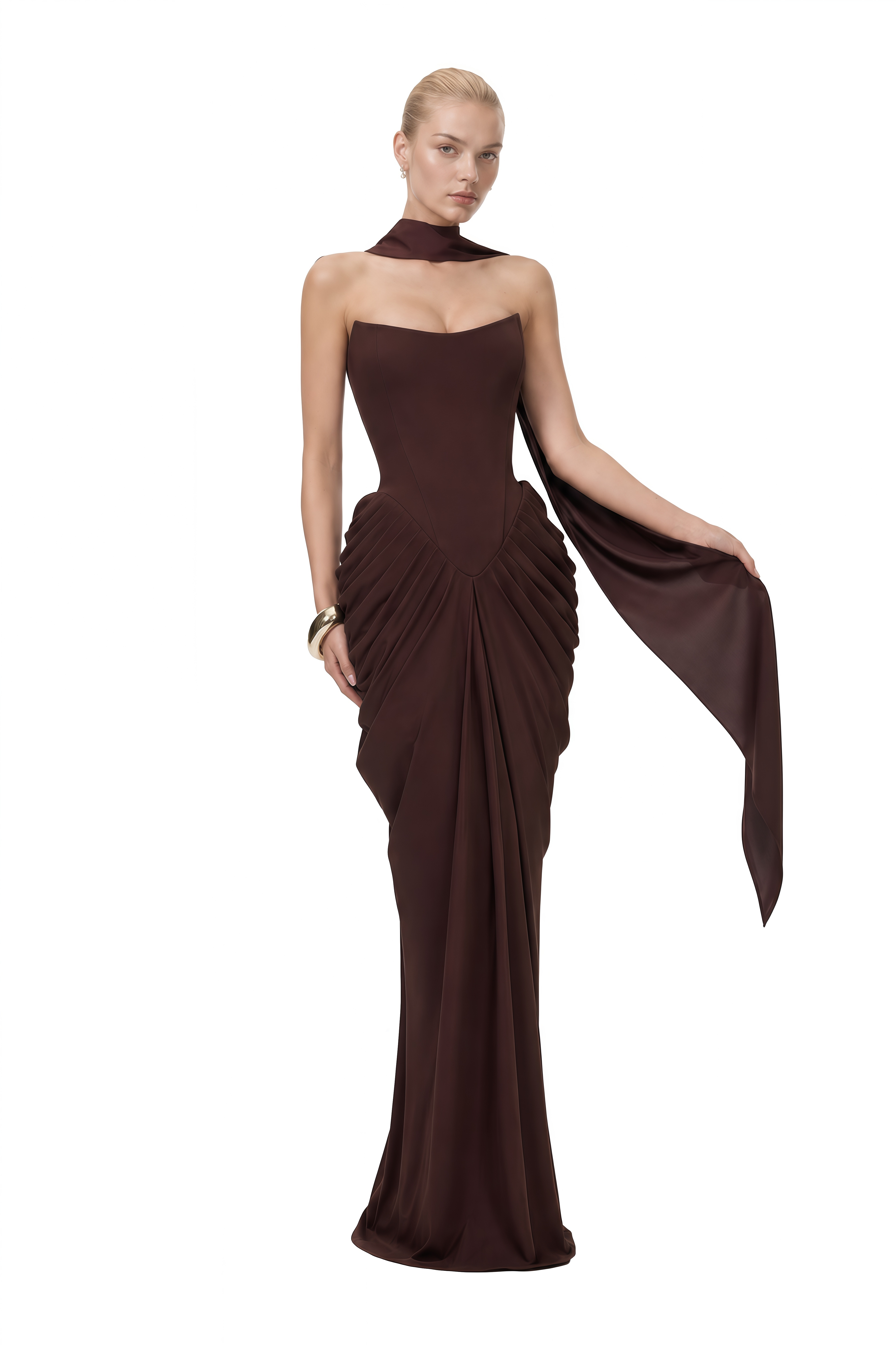 Florence Brown Off Shoulder Draped Maxi Dress