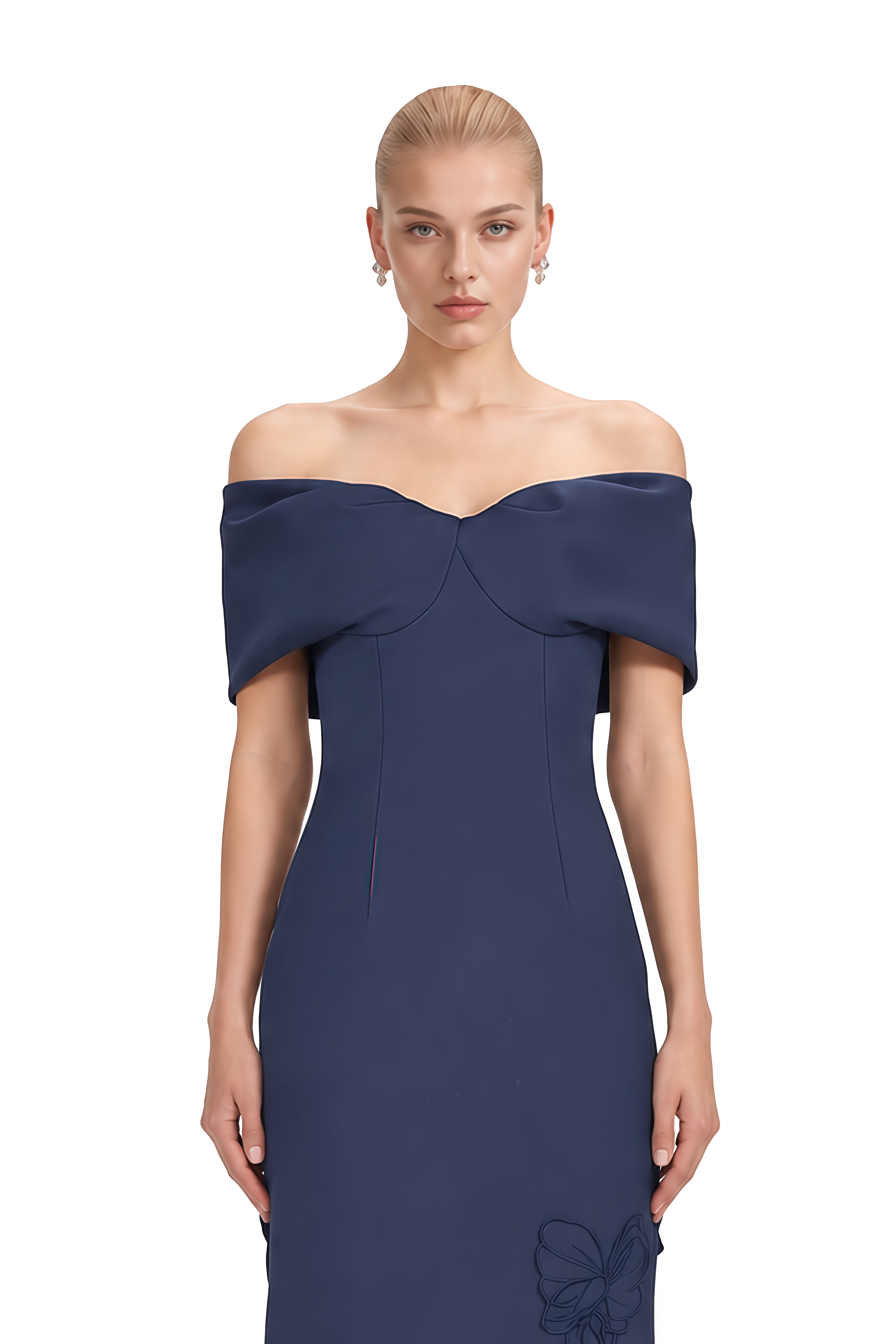 Adeline Navy Blue Floral Cut-Out Maxi Dress