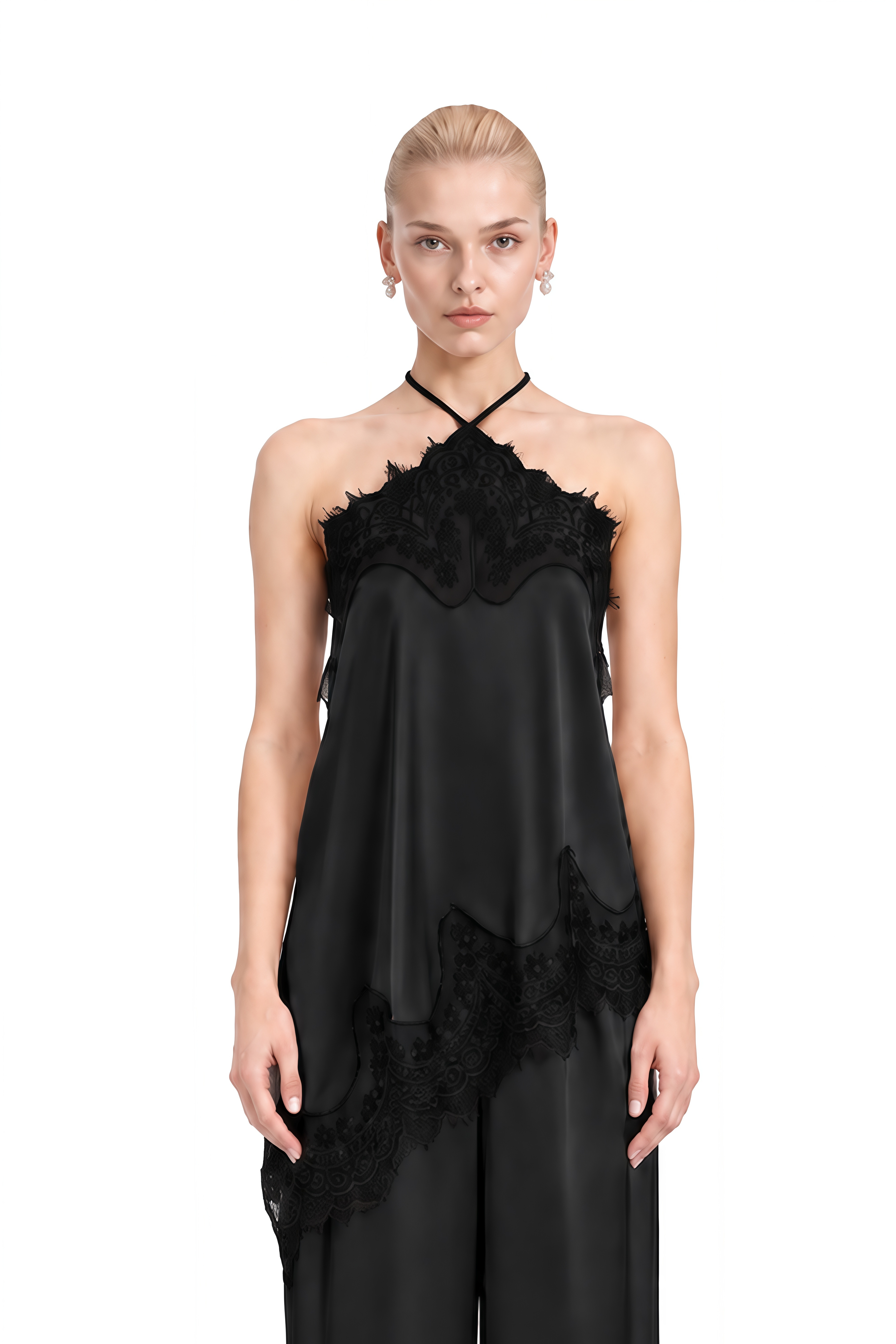 Diana Black Halterneck Asymmetrical Top & Trousers Set