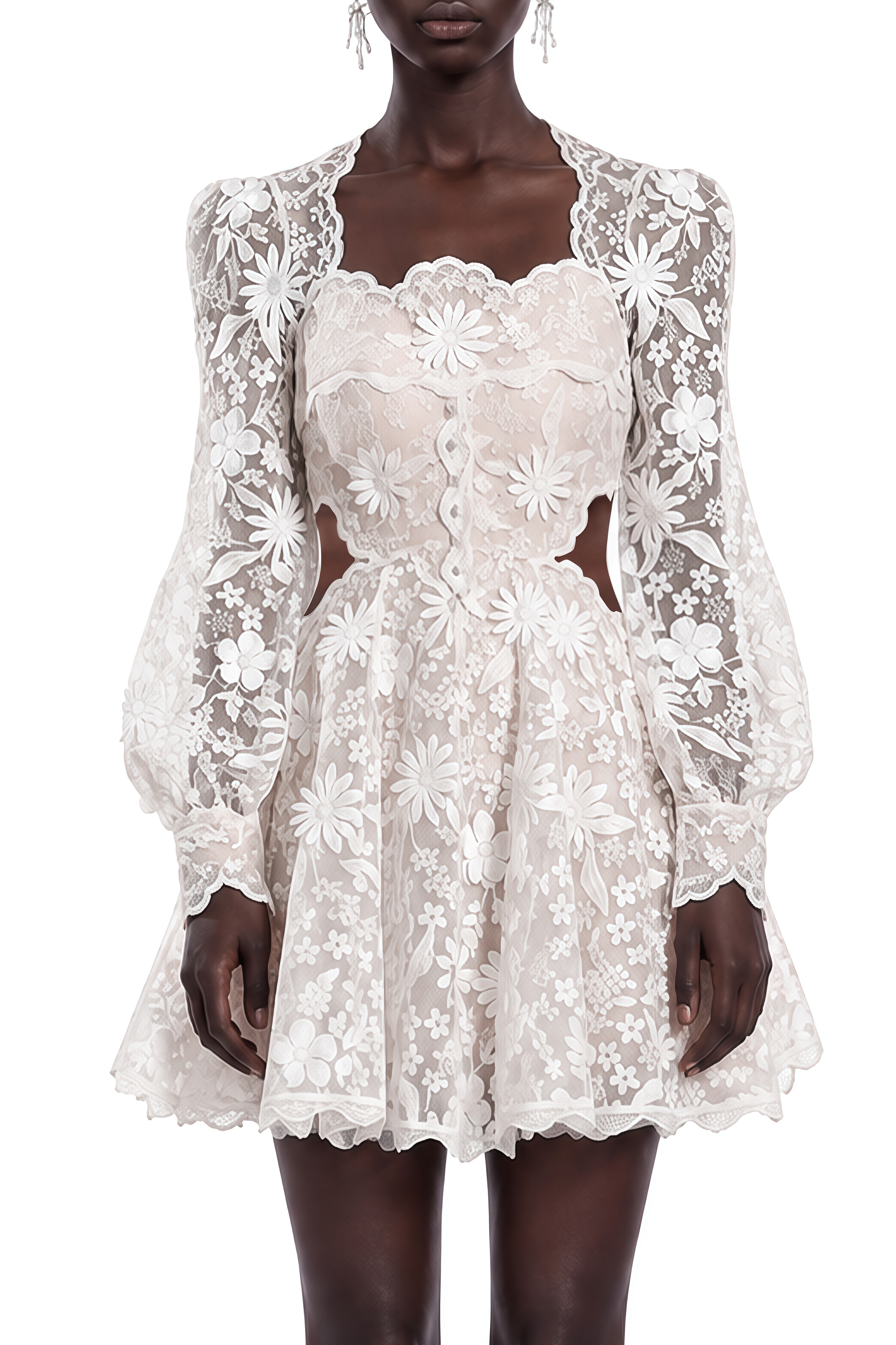 Iris White 3D Floral A-Line Mini Dress