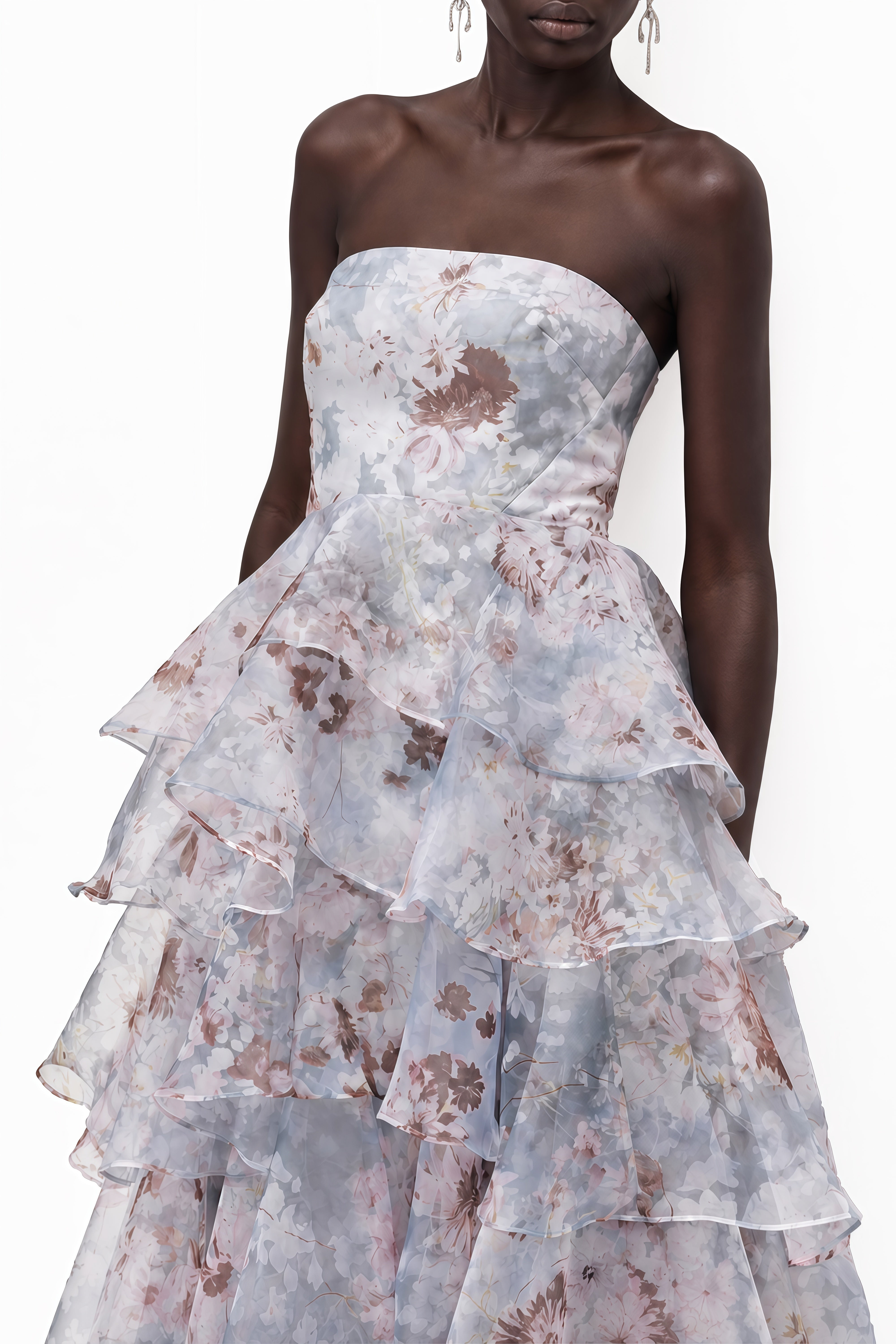 Margaux Blue Floral Print Ruffled Maxi Dress