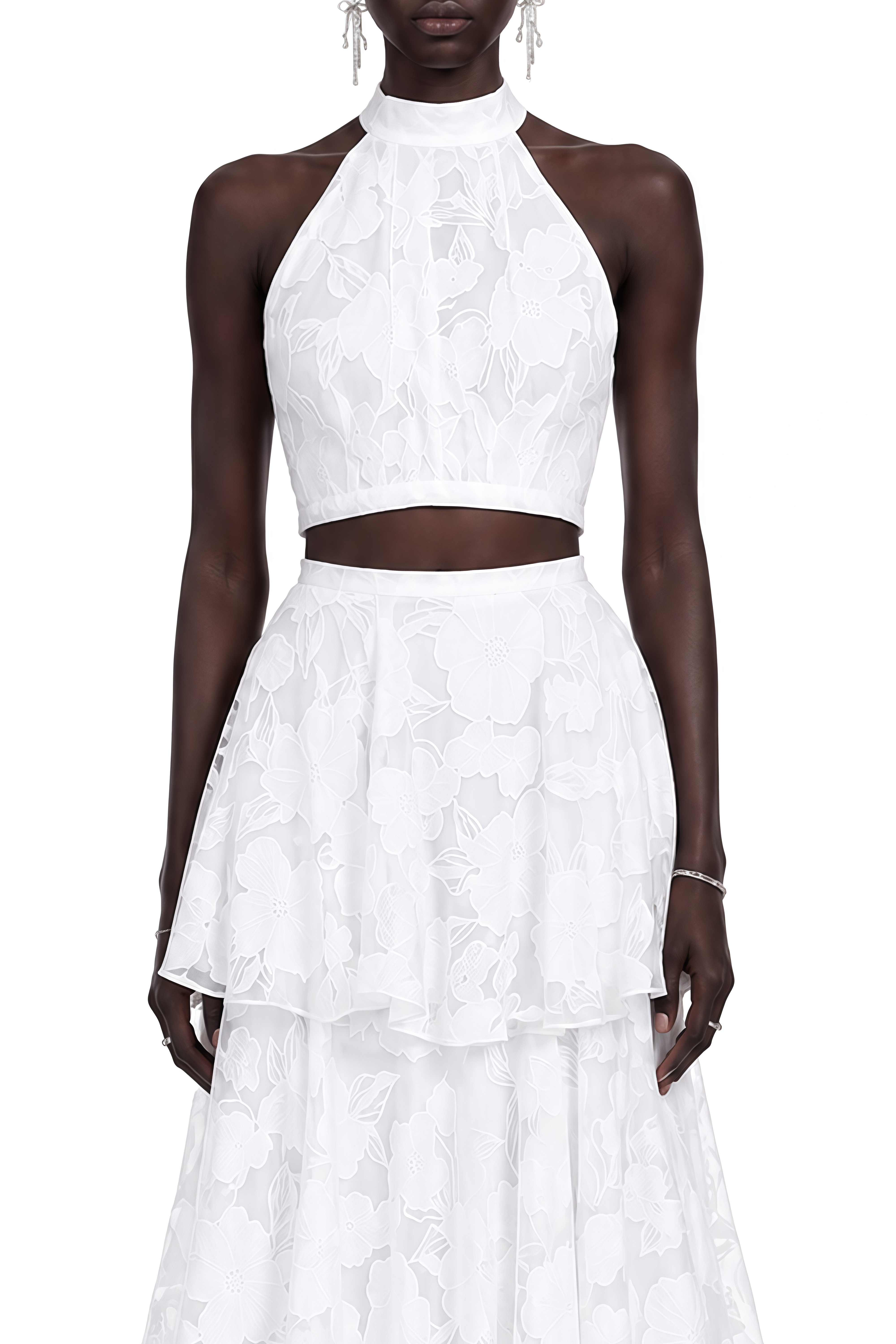 Camille White Sleeveless Floral Top & Skirt Set
