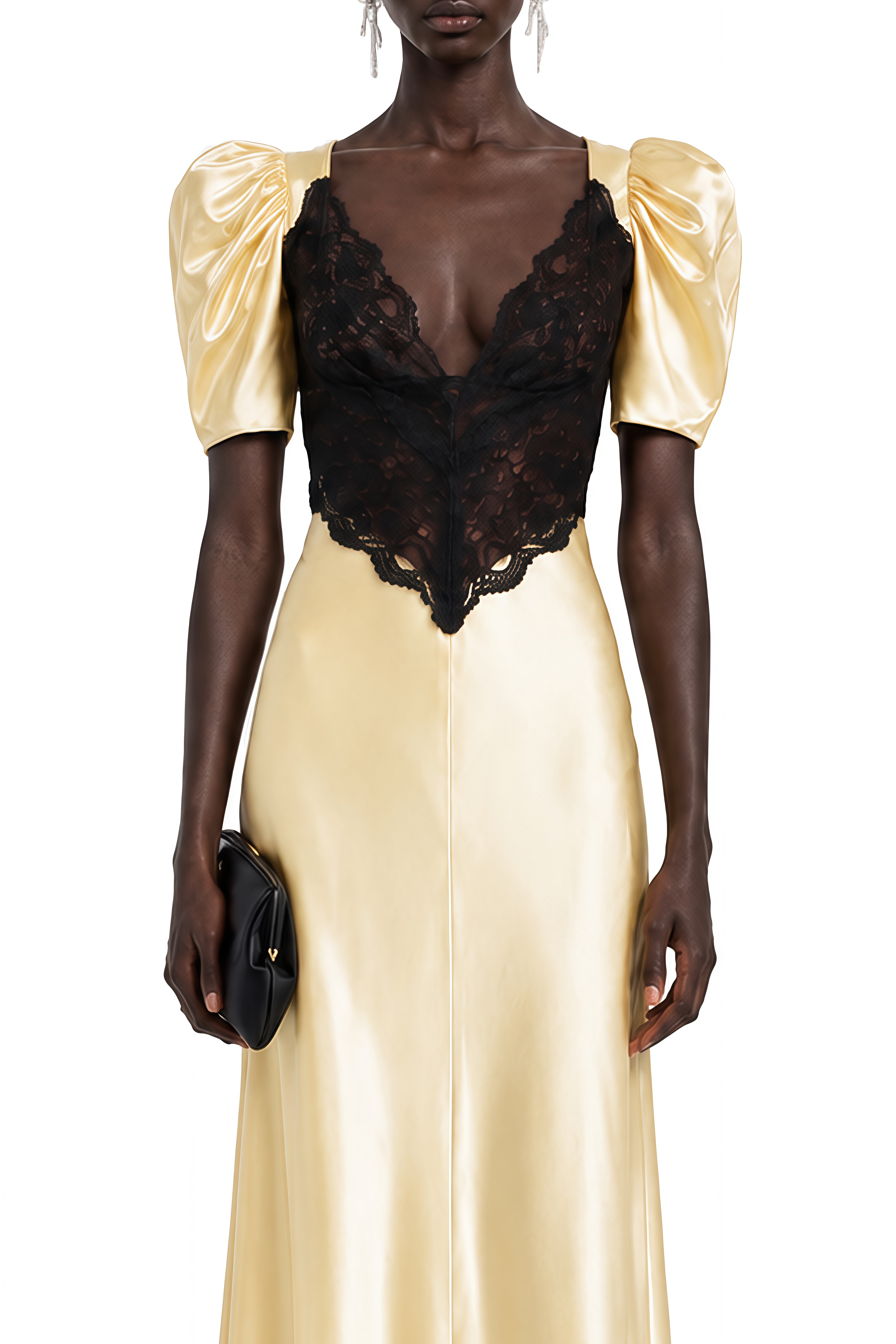Linnea Yellow V-Neck Lace Maxi Dress
