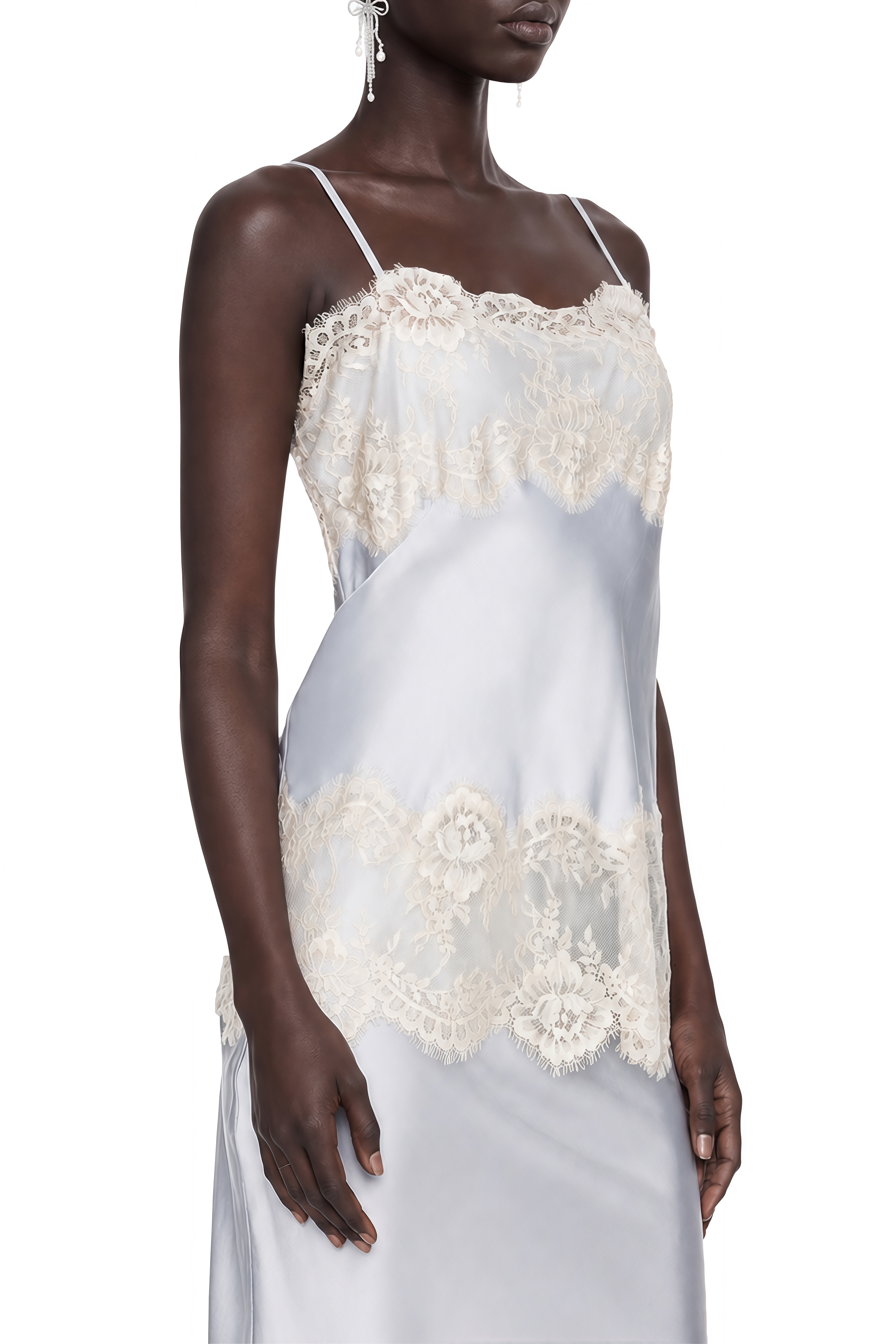 Zephyra Light Blue Sleeveless Lace Top & Skirt Set
