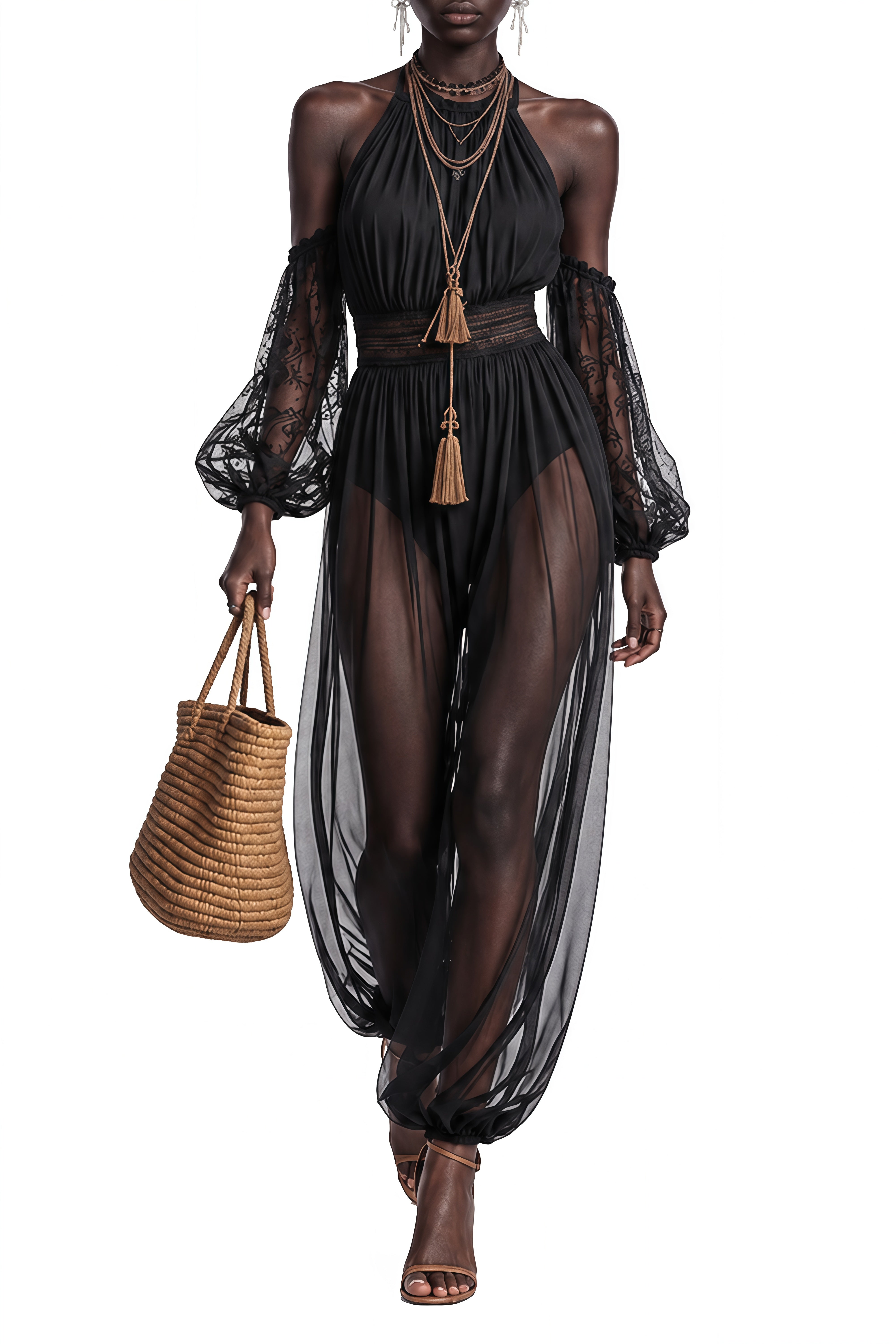 Odette Black Puff Sleeve Ruched Jumpsuit