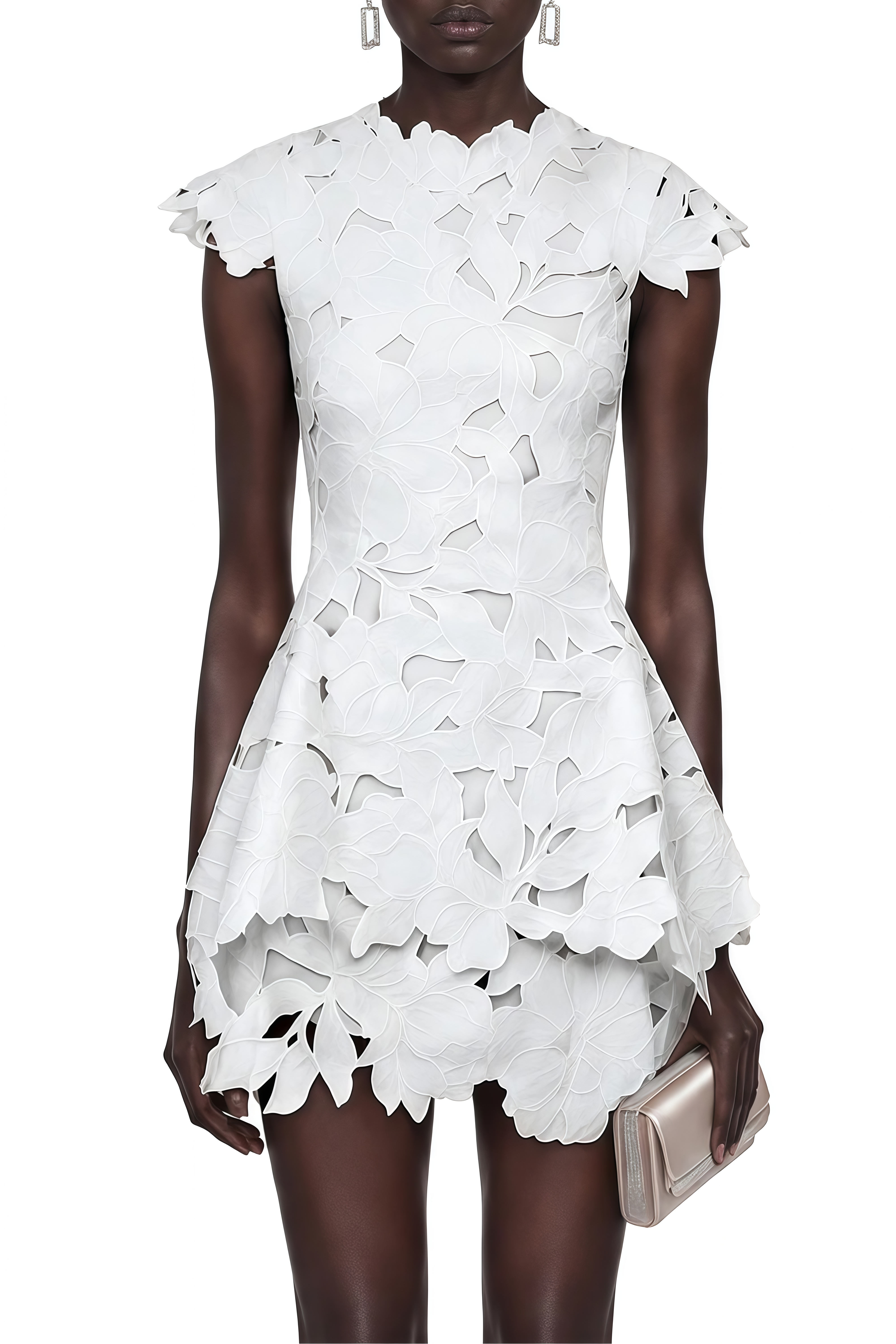 Eloise White Round Neck Floral Cut-Out Mini Dress