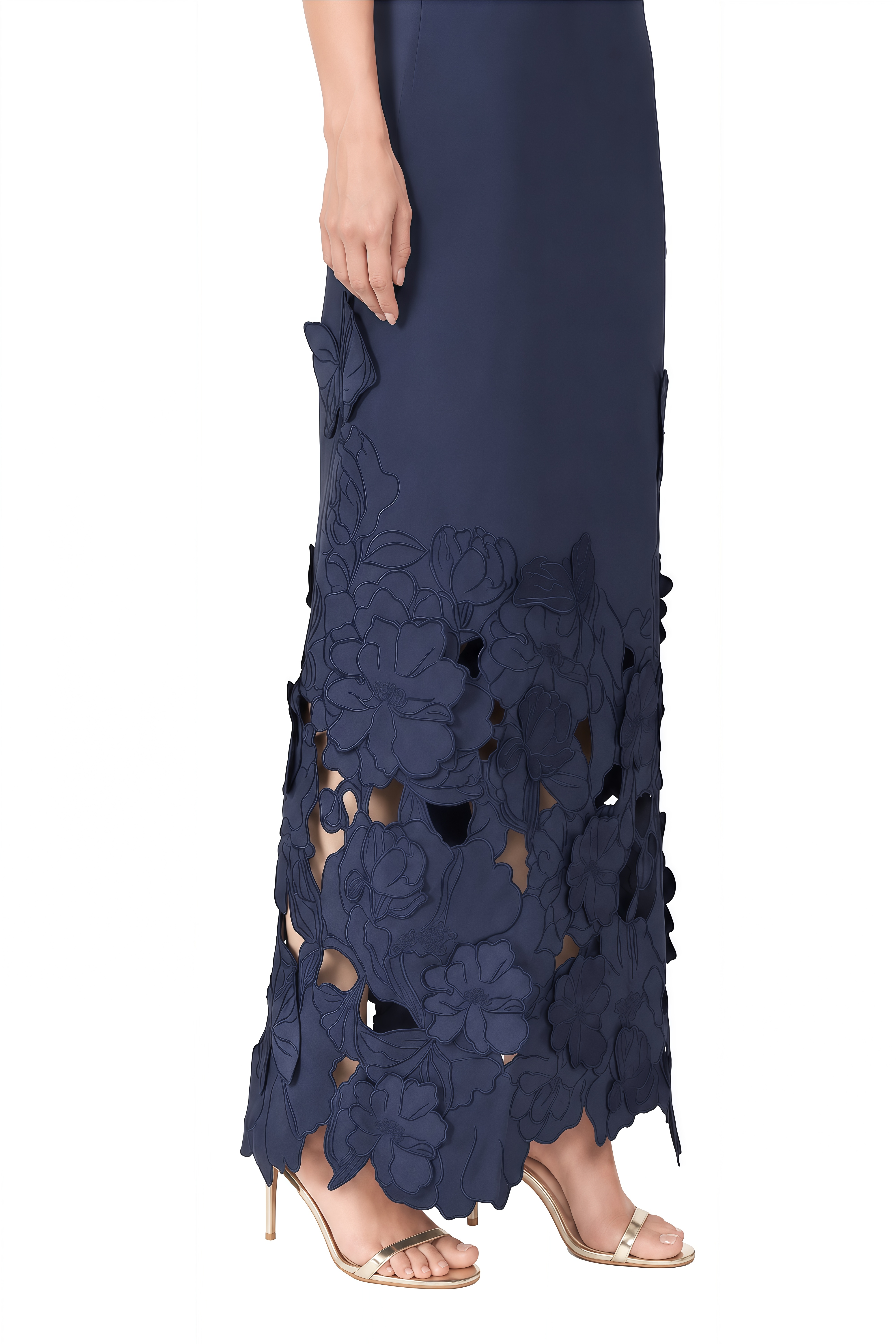 Adeline Navy Blue Floral Cut-Out Maxi Dress