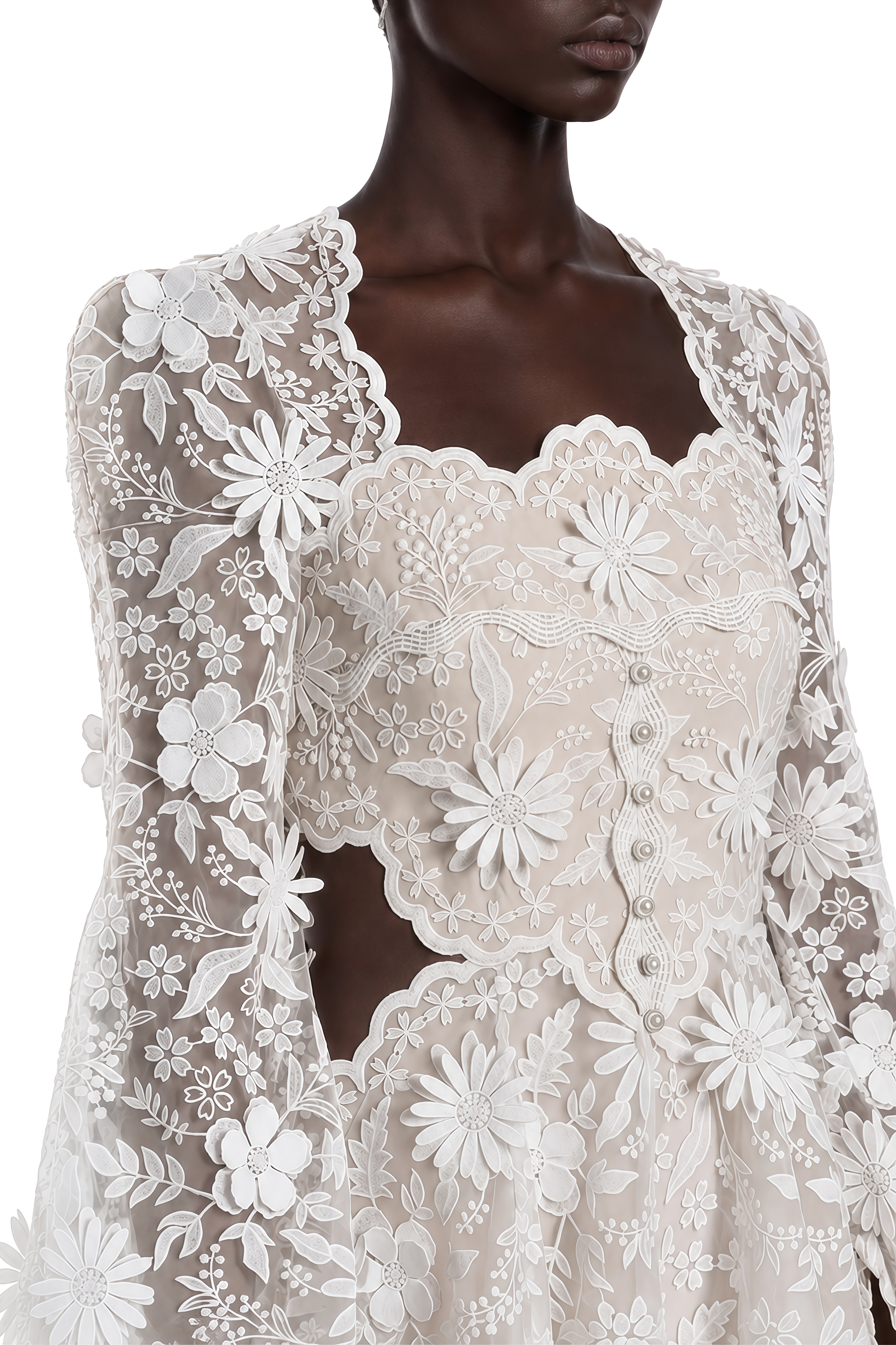 Iris White 3D Floral A-Line Mini Dress