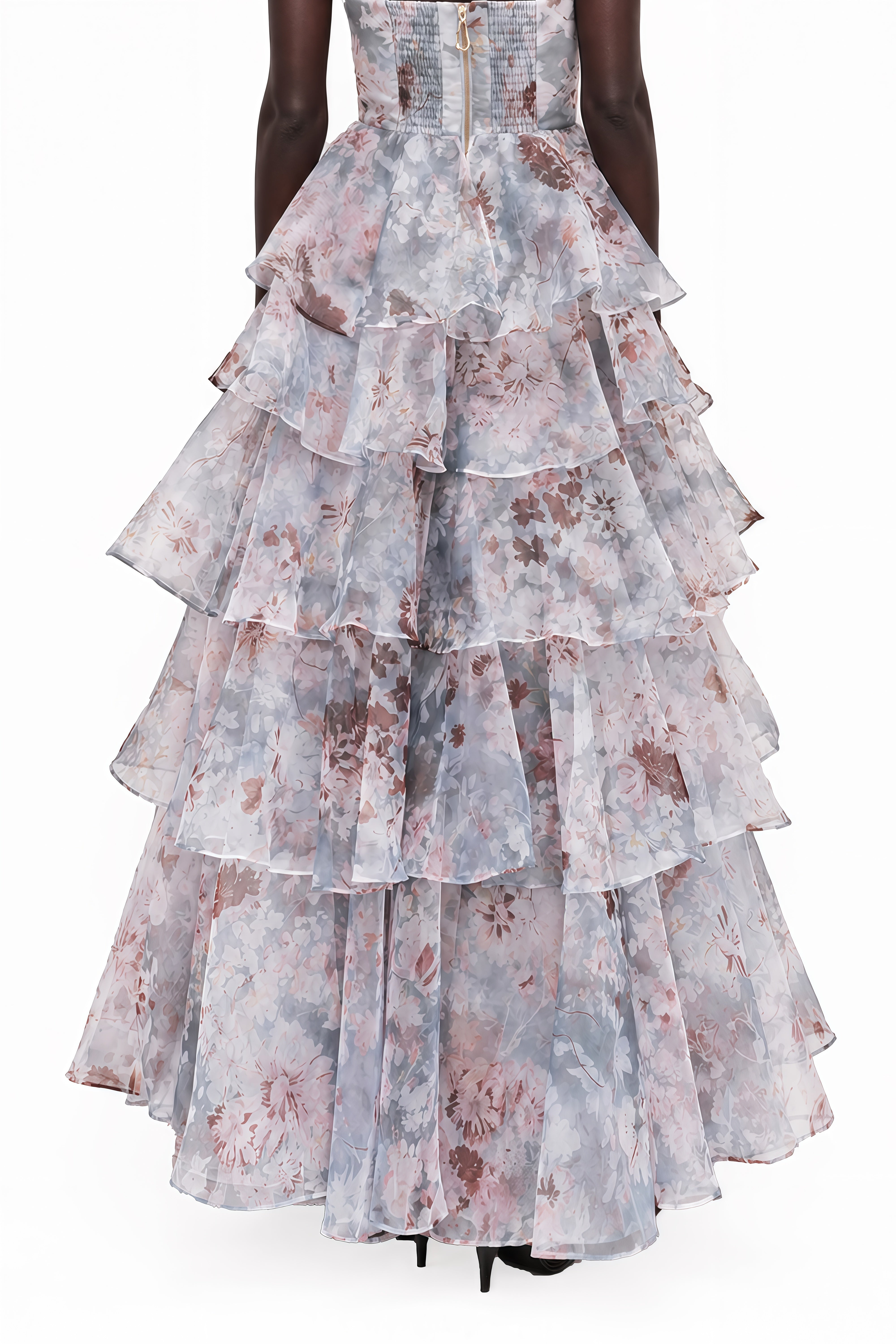 Margaux Blue Floral Print Ruffled Maxi Dress