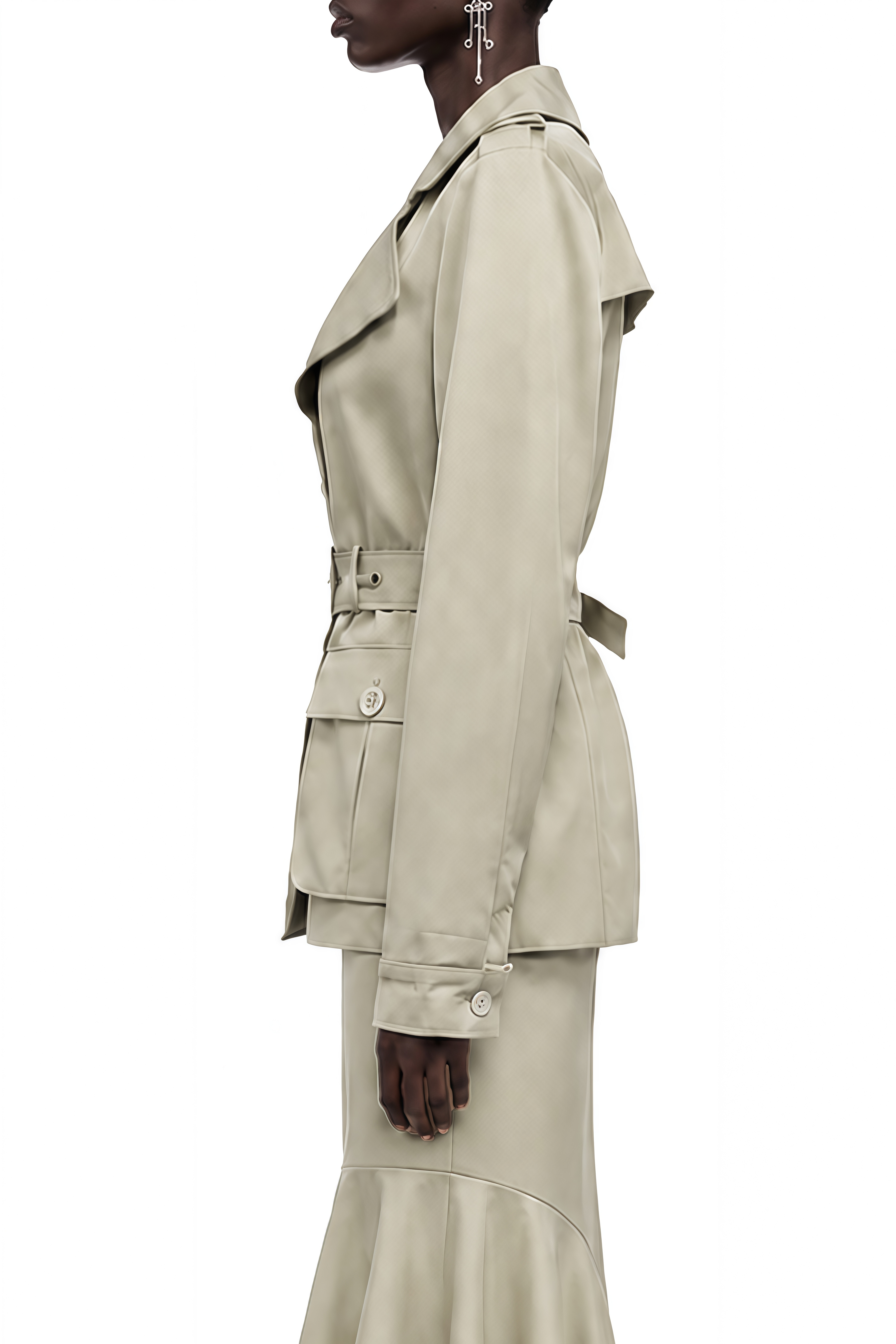 Austen Khaki Long Sleeves Asymmetrical Jacket & Skirt Set
