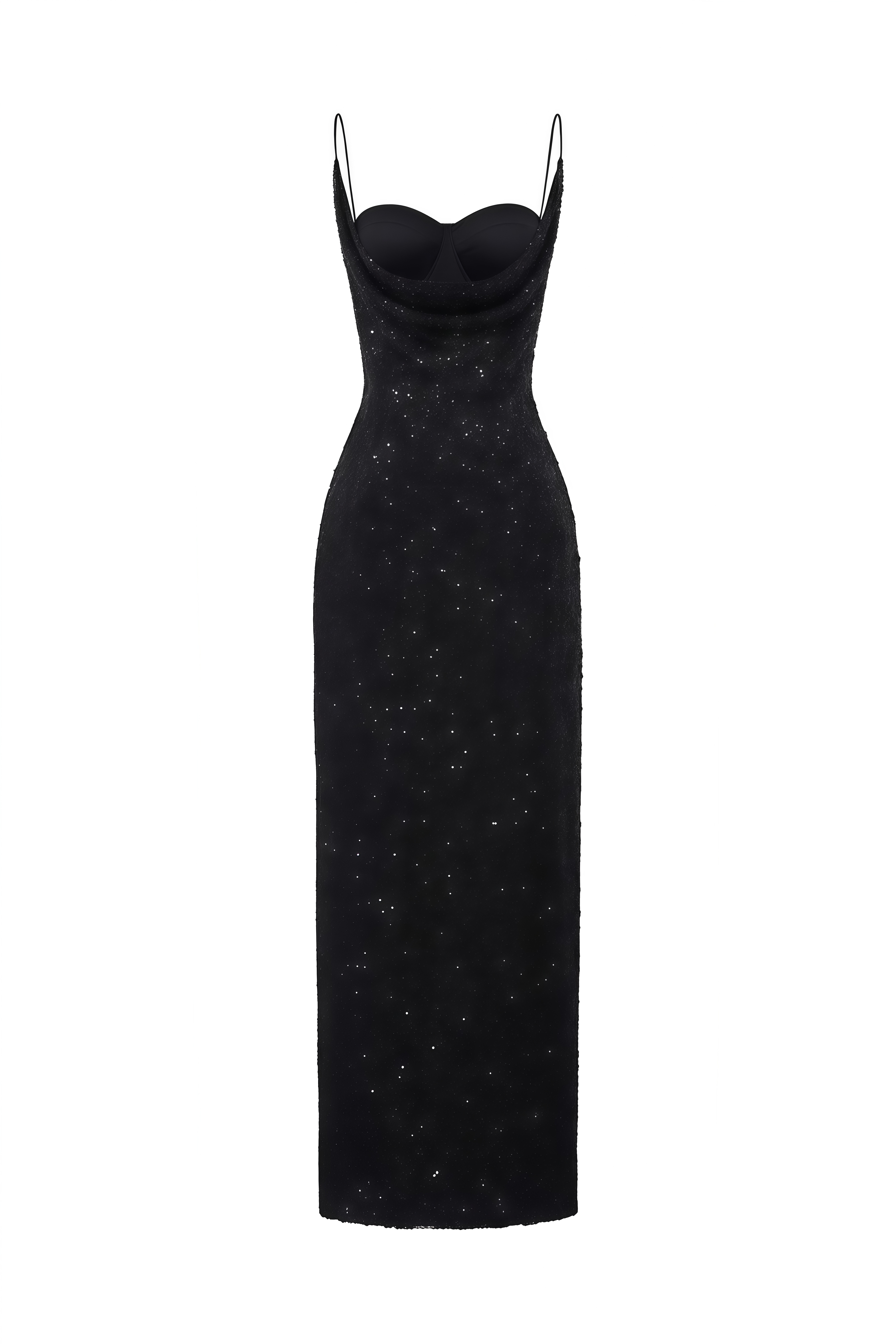 Helena Black Sweetheart Neck Sequin Maxi Dress