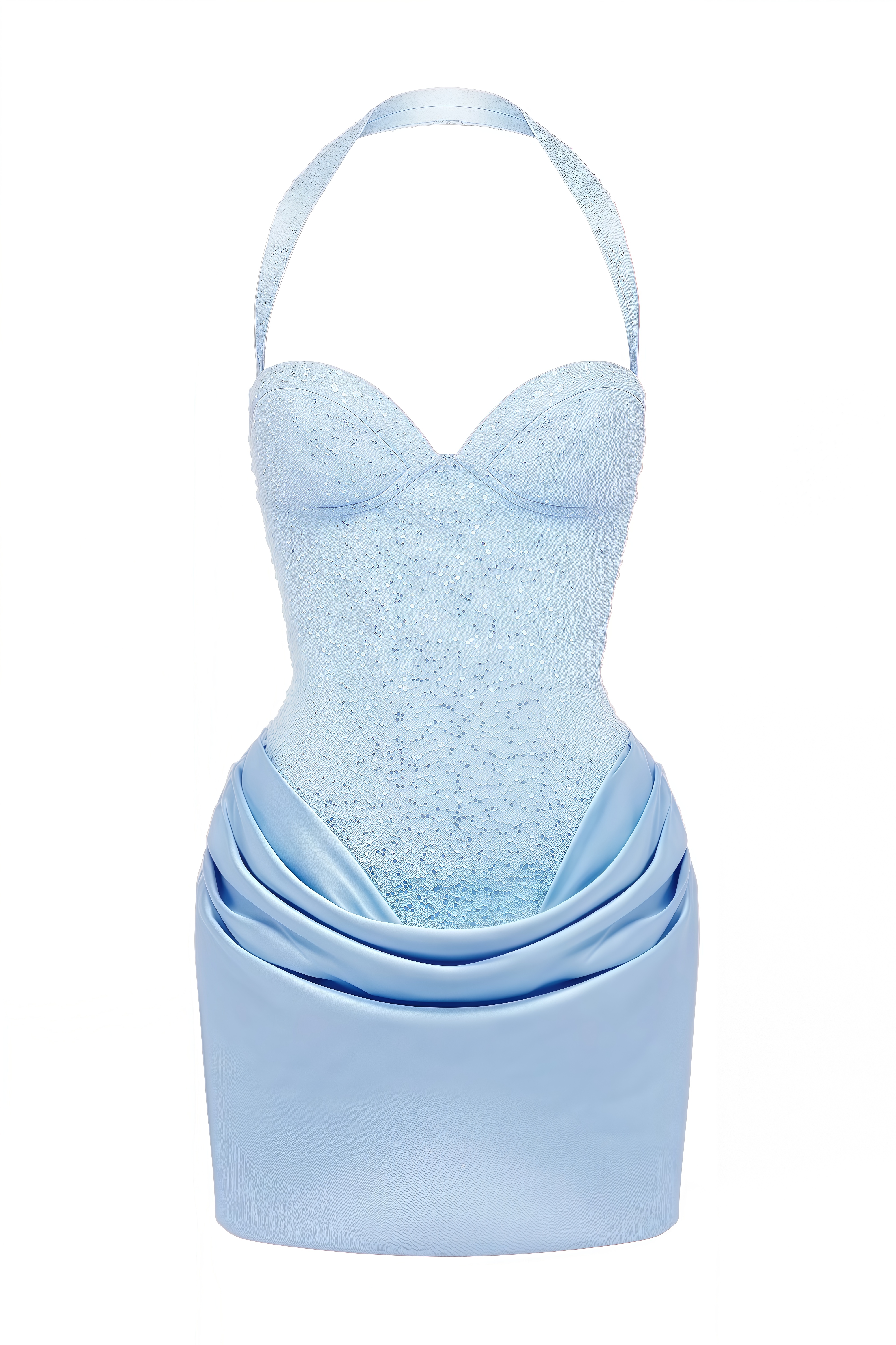 Cordelia Light Blue Halterneck Draped Mini Dress