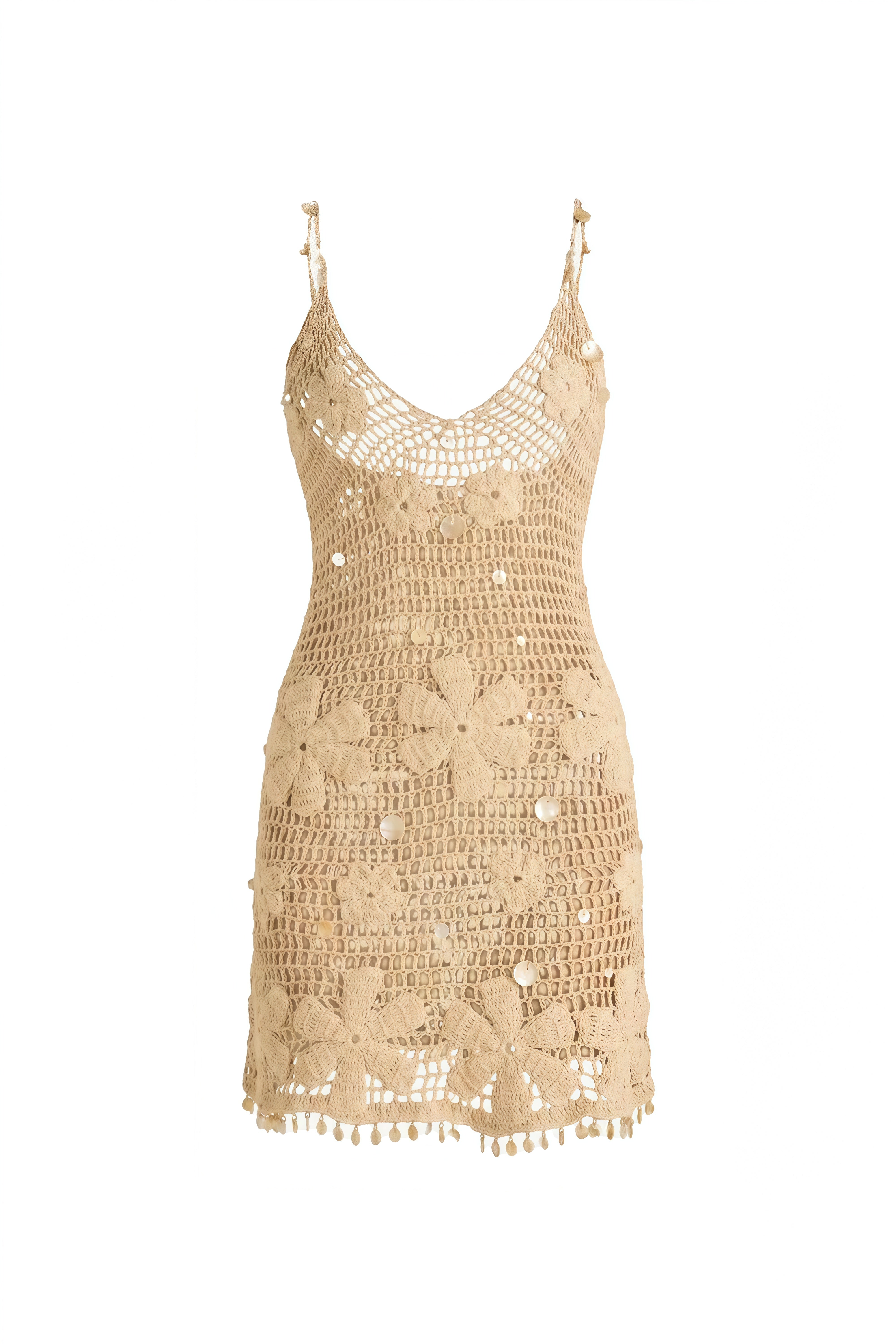 Felicity Beige Crochet Floral Mini Dress