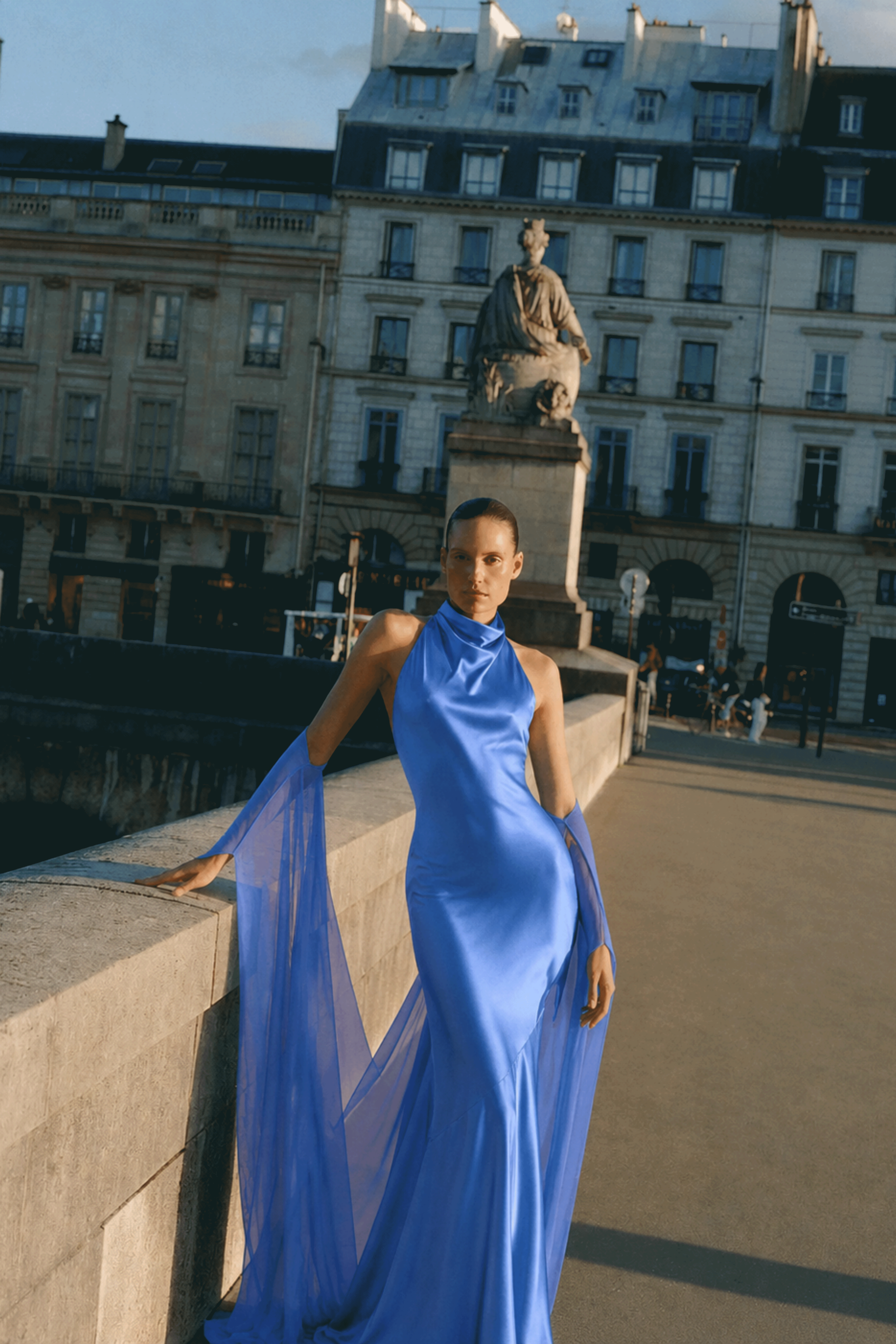 Juliet Blue Open Back Draped Maxi Dress