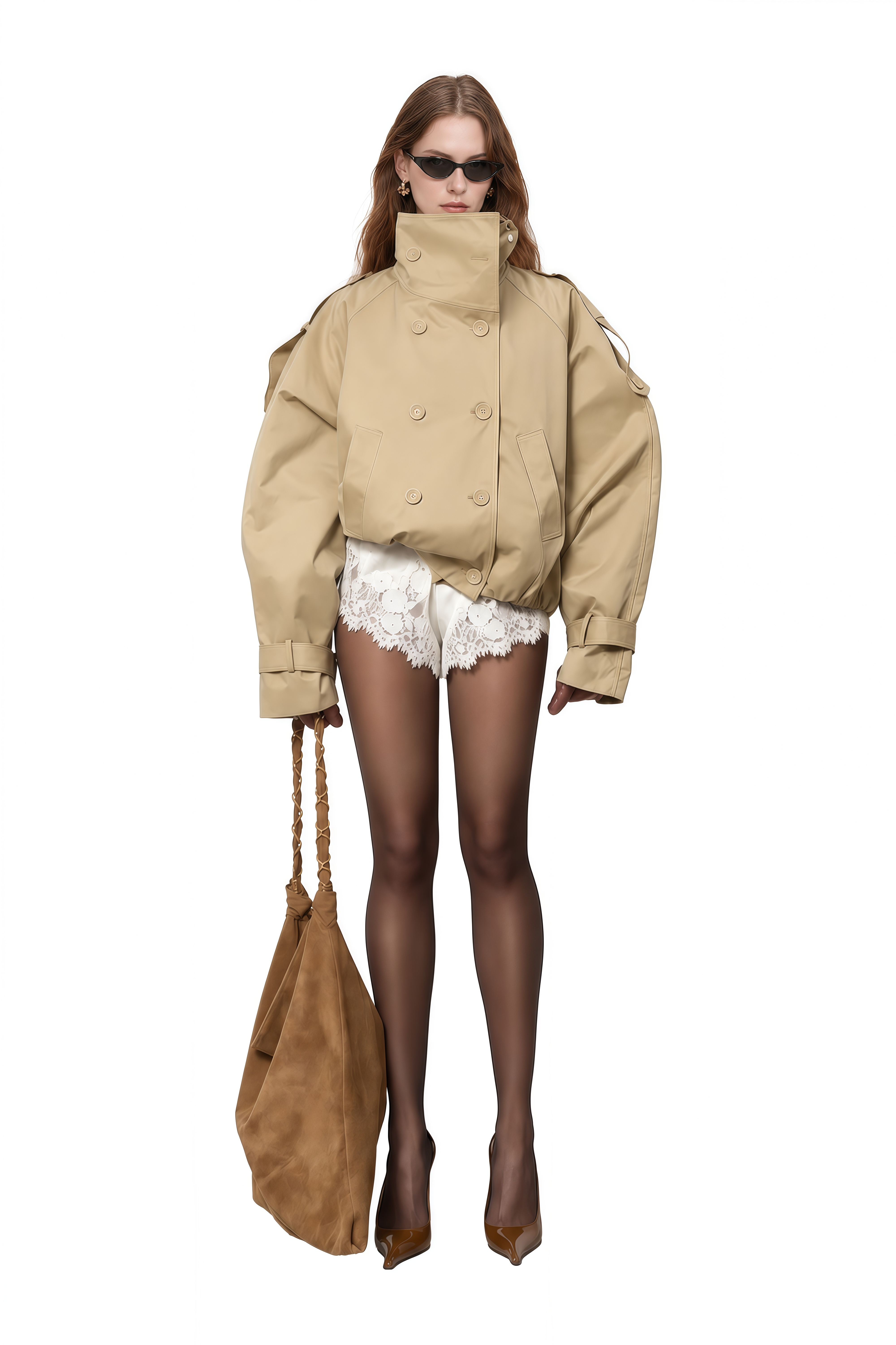 Elodie Beige Long Sleeves High-Collar Coat