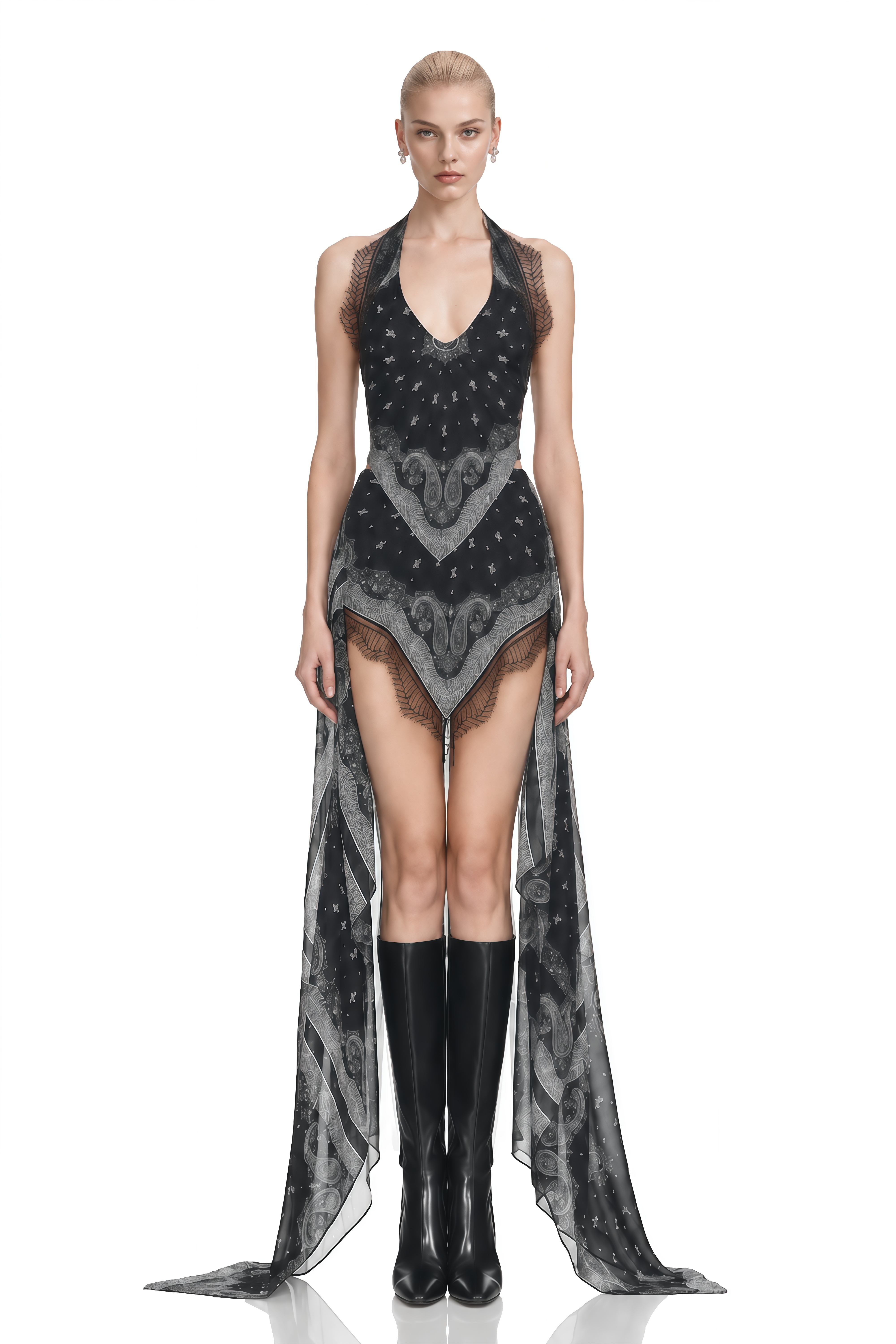 Aurelia Black Halterneck Lace Mini Dress