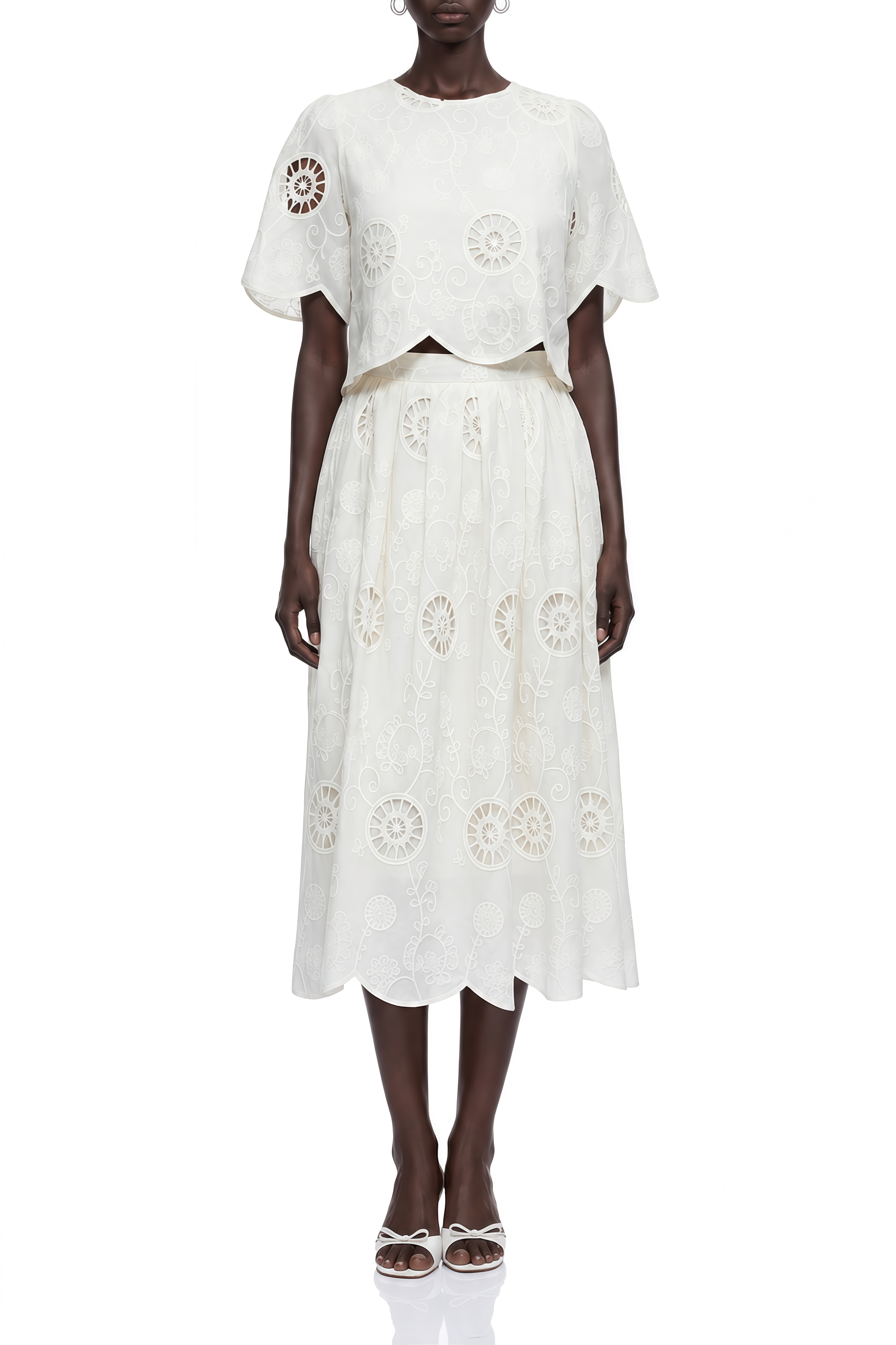 Flora Neutral Round Neck Cut-Out Top & Skirt Set
