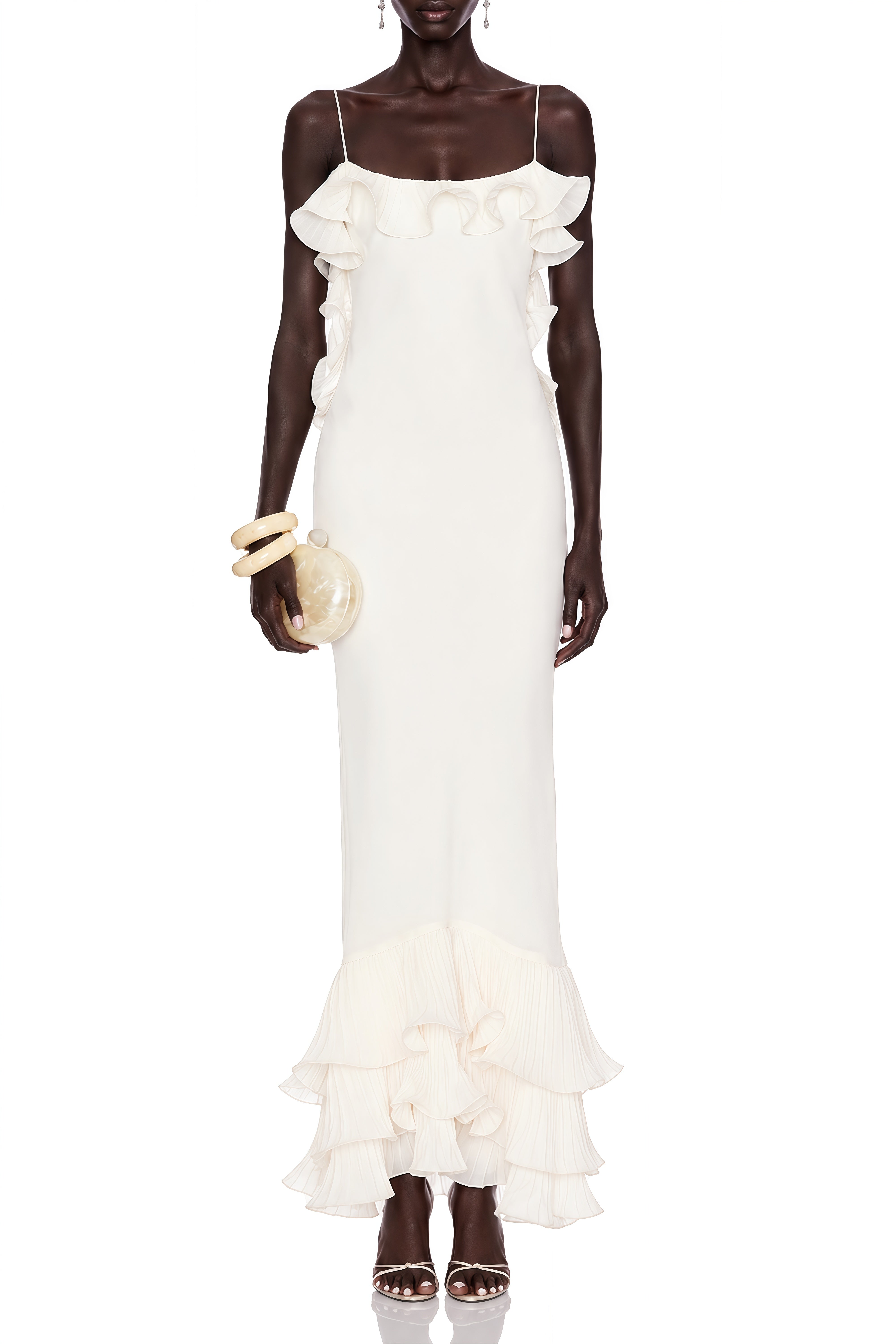 Eloise White Ruffled Backless Maxi Dress
