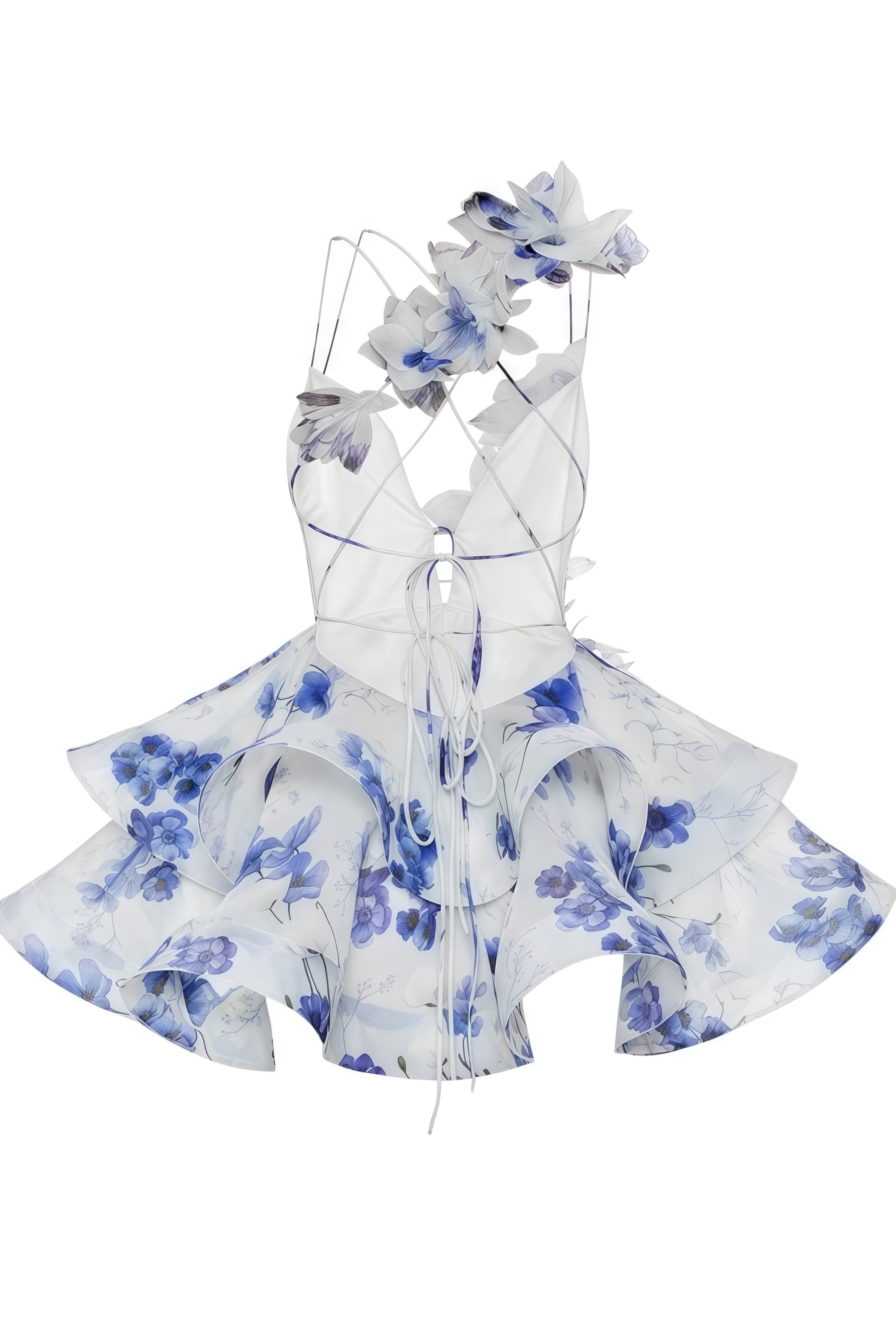 Airelle Blue Floral Asymmetrical Mini Dress